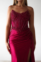 Caspian Embellished Bodycon Gown | Deep Red | Debs & Prom | Formal Gown | Oh Hello Clothing