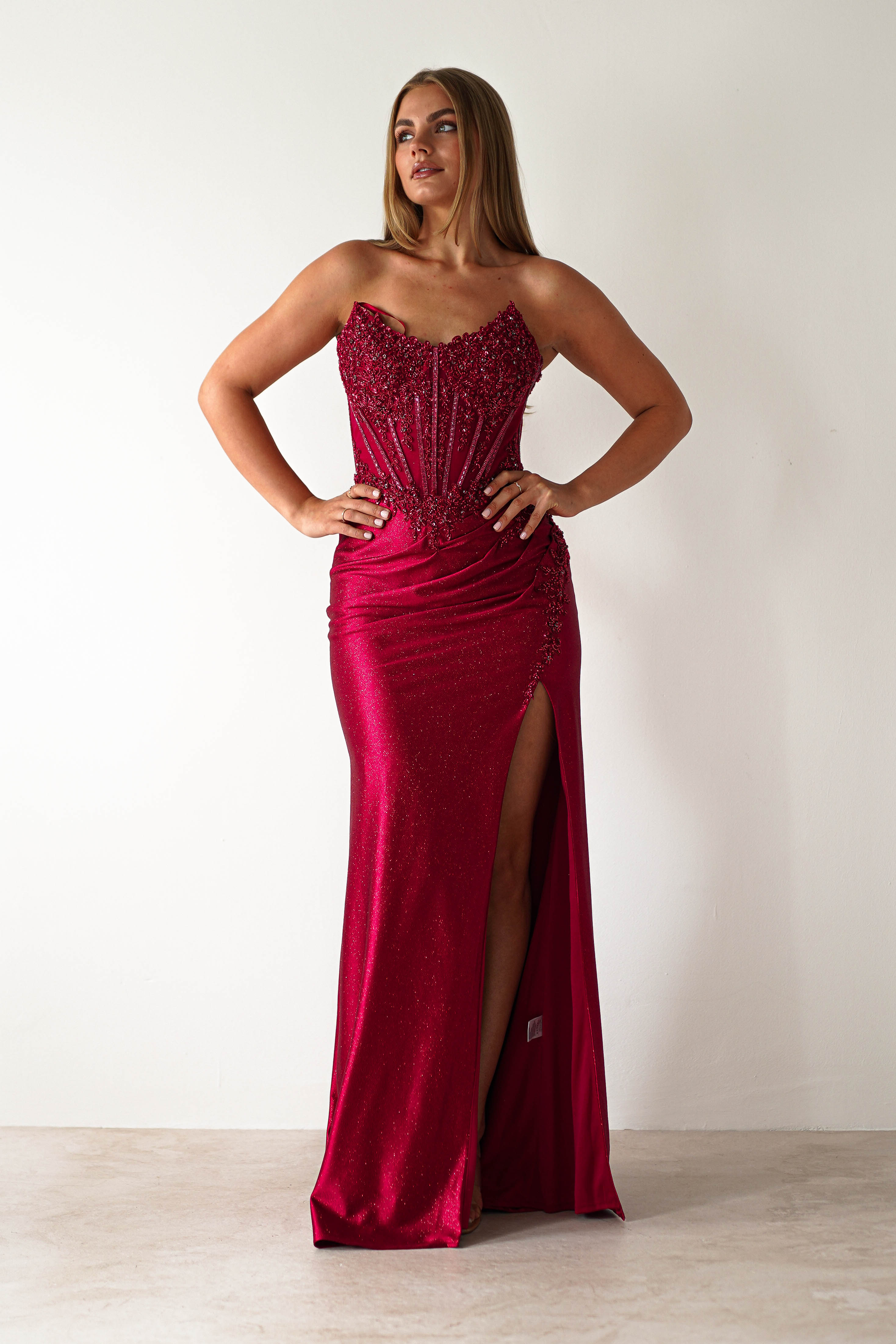 Caspian Embellished Bodycon Gown | Deep Red | Debs & Prom | Formal Gown | Oh Hello Clothing