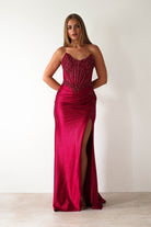Caspian Embellished Bodycon Gown | Deep Red | Debs & Prom | Formal Gown | Oh Hello Clothing