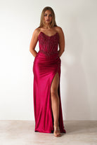 Caspian Embellished Bodycon Gown | Deep Red | Debs & Prom | Formal Gown | Oh Hello Clothing
