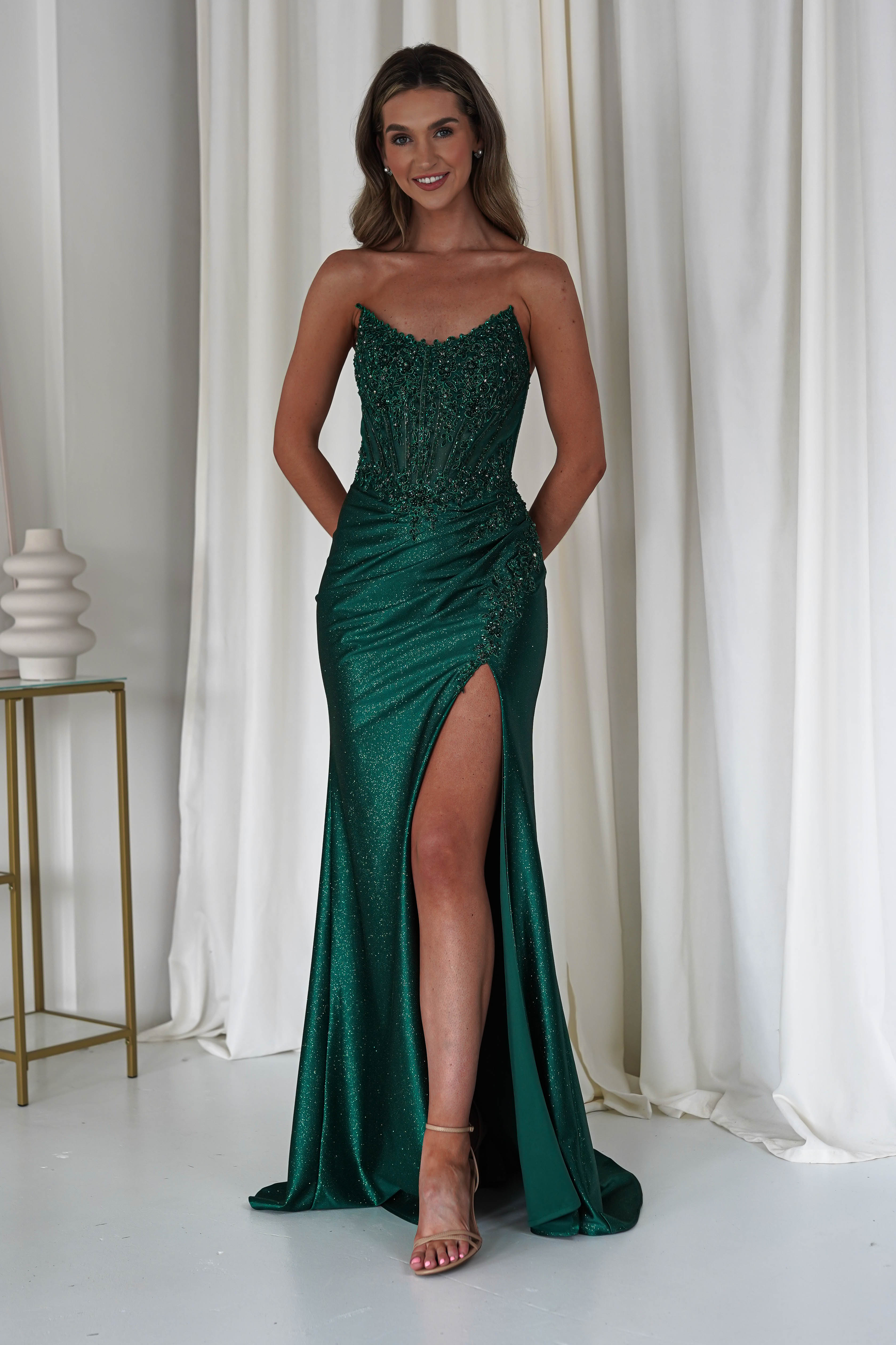 Caspian Embellished Bodycon Gown | Emerald Green | Debs & Prom | Formal Gown | Oh Hello Clothing