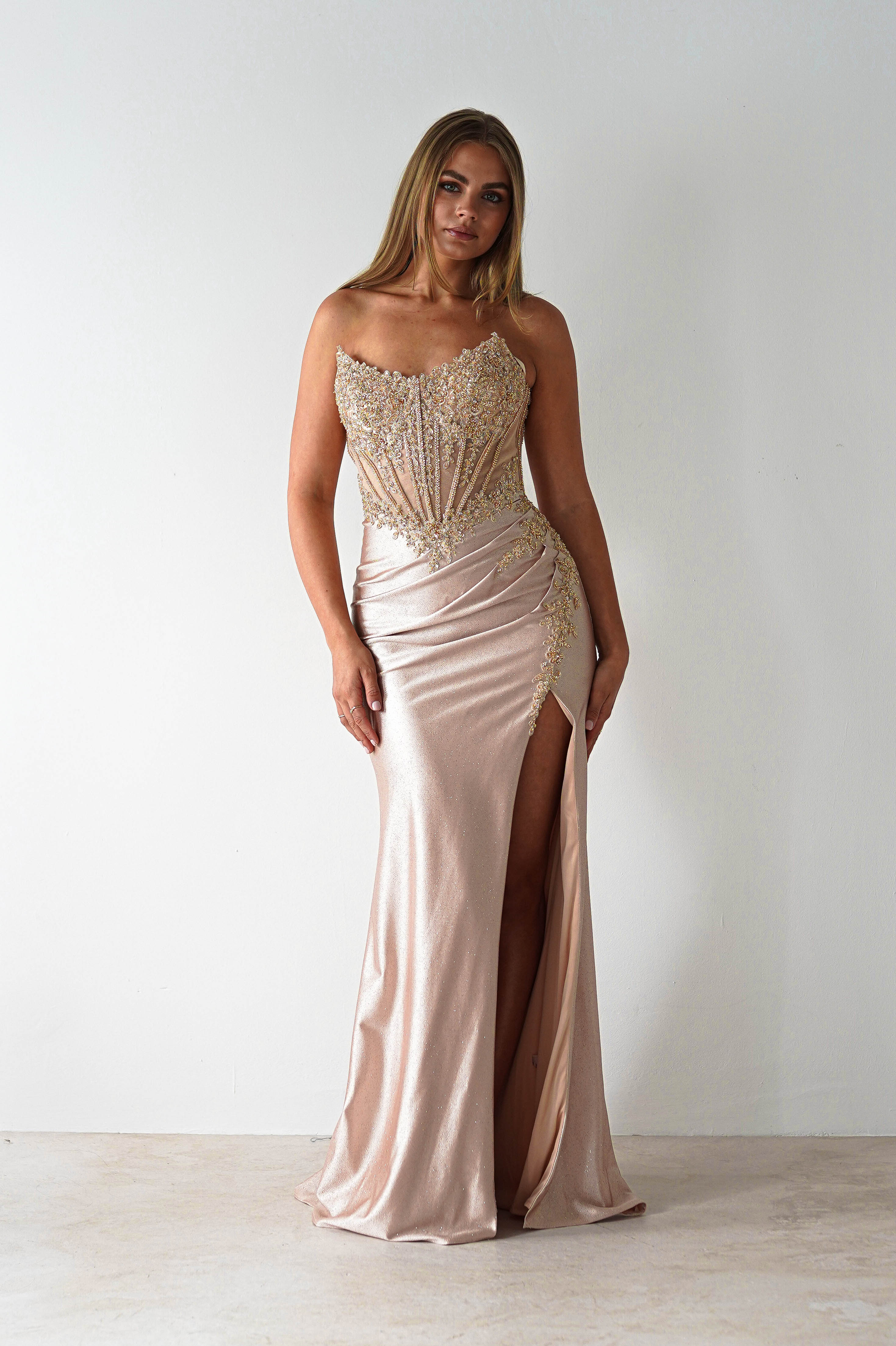 Caspian Embellished Bodycon Gown | Gold | Debs & Prom | Formal Gown | Oh Hello Clothing
