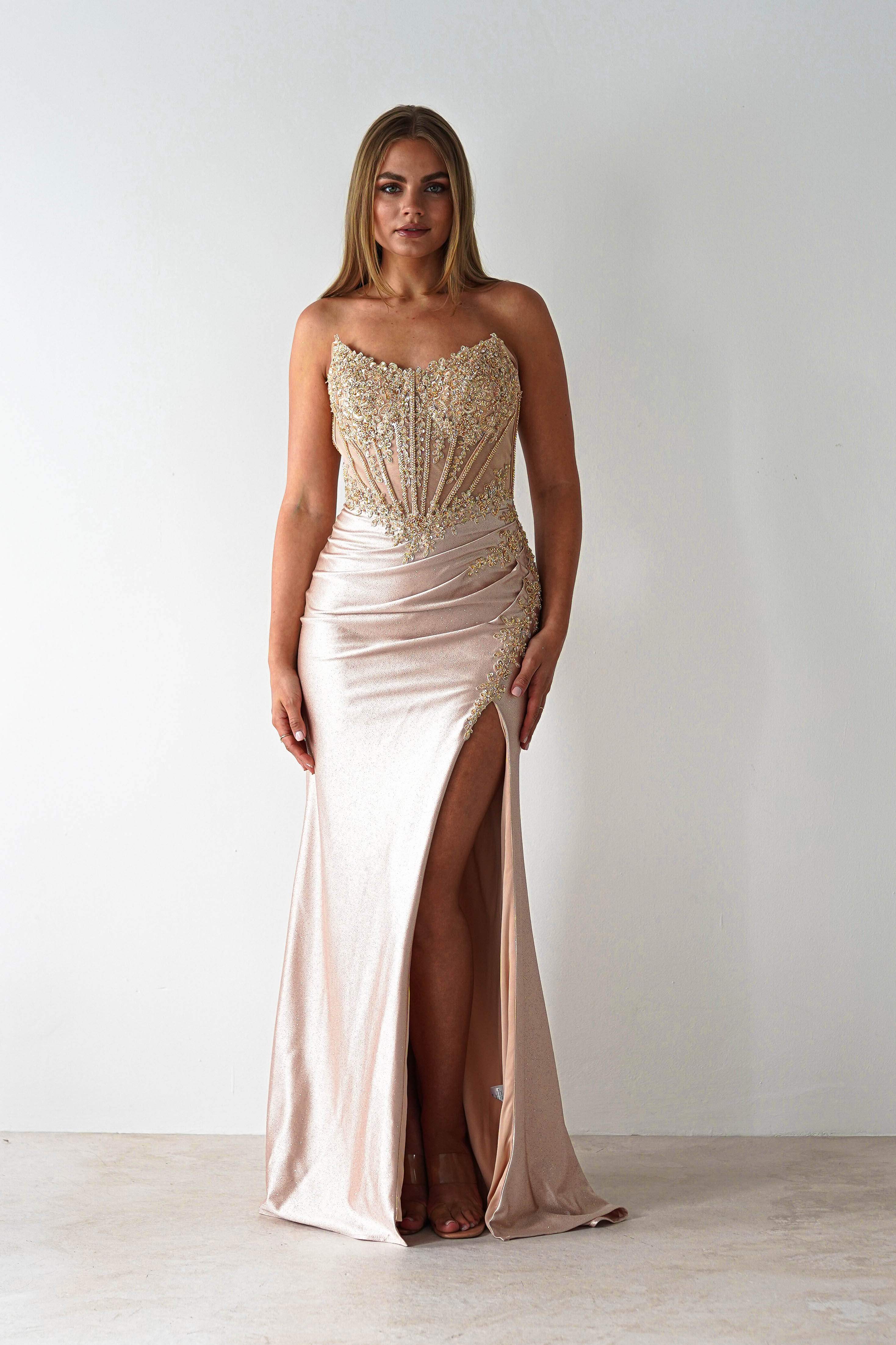 Caspian Embellished Bodycon Gown | Gold | Debs & Prom | Formal Gown | Oh Hello Clothing