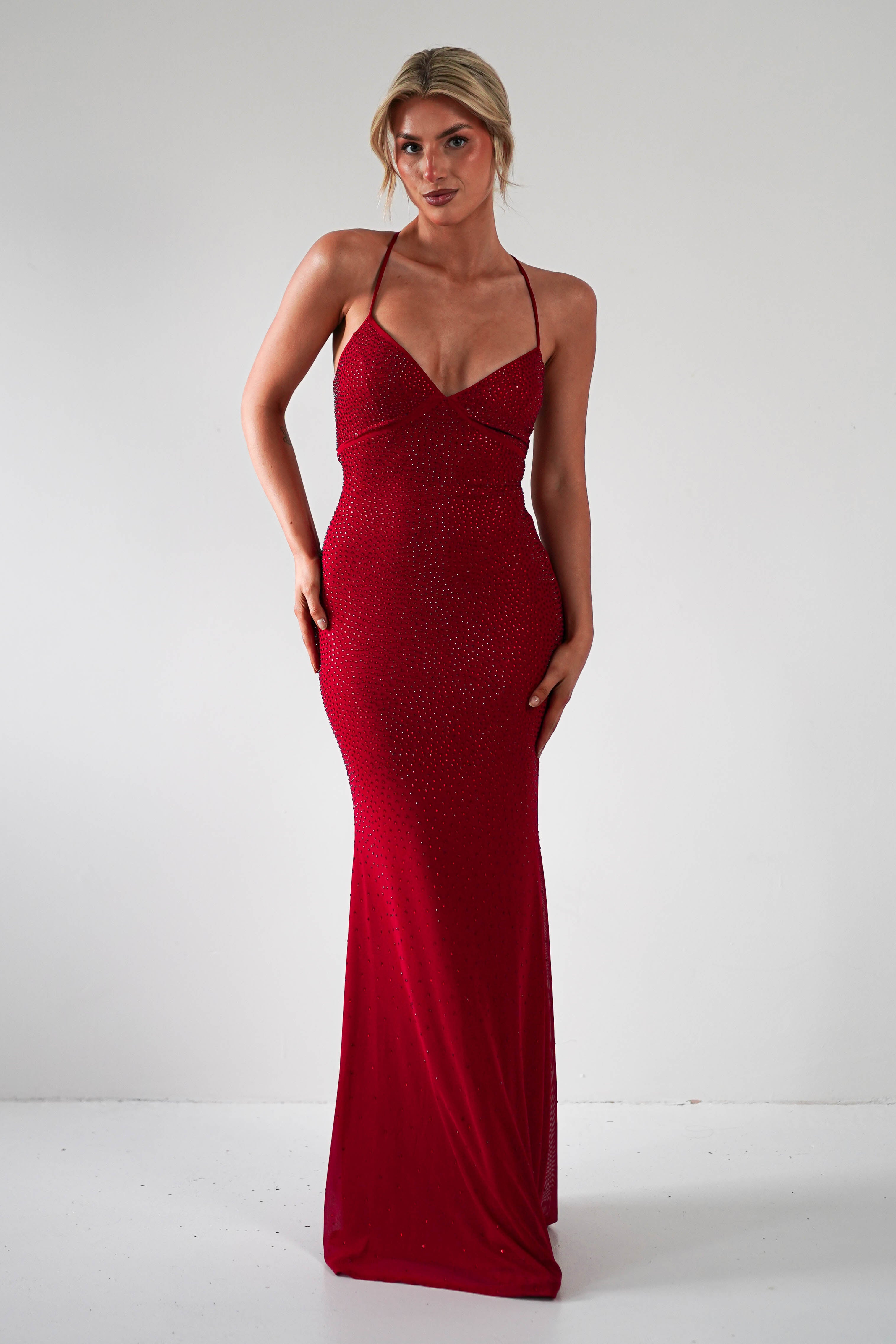 Cataleya Rhinestone Bodycon Gown | Red | Debs & Prom | Formal Gown | Oh Hello Clothing