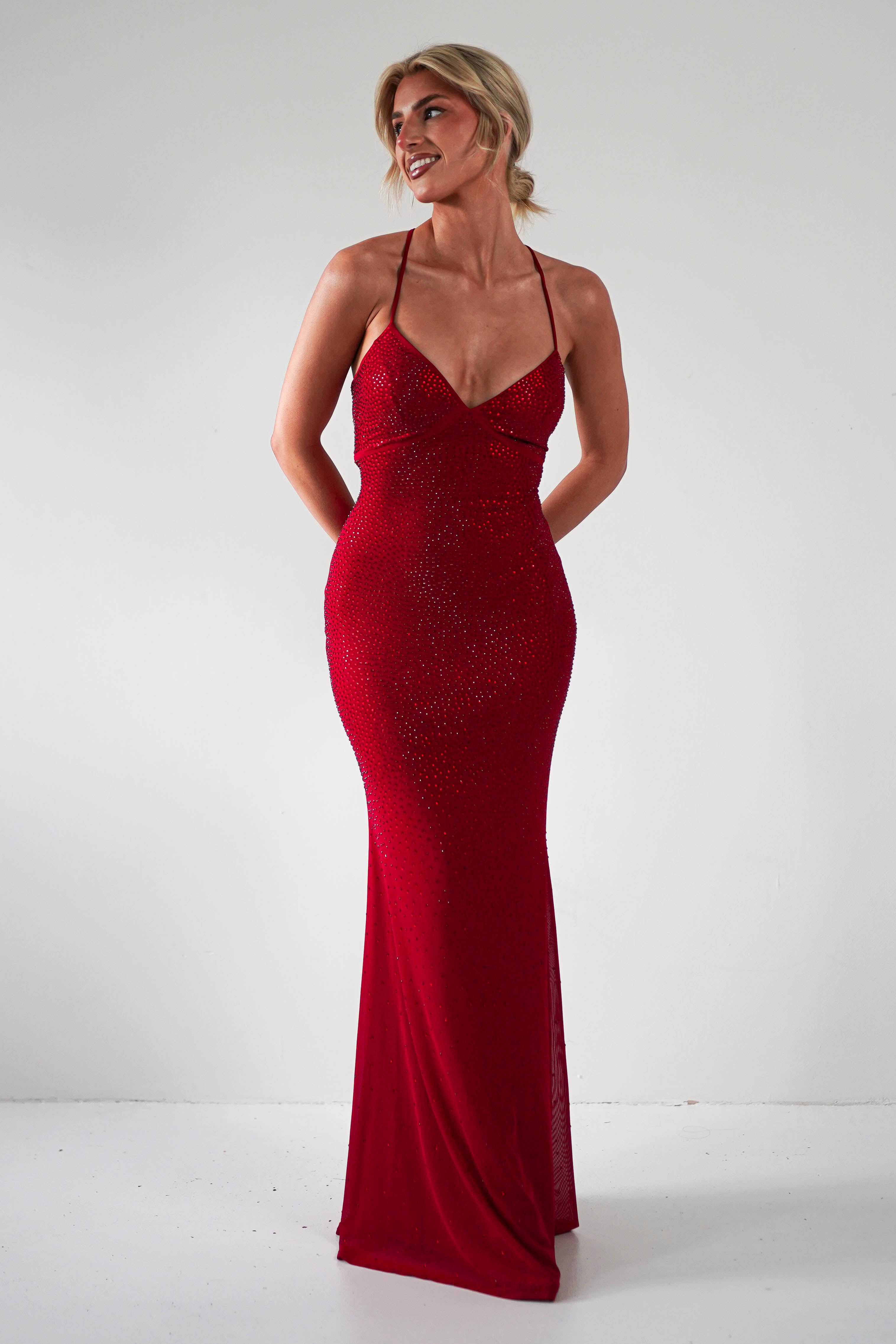 Cataleya Rhinestone Bodycon Gown | Red | Debs & Prom | Formal Gown | Oh Hello Clothing
