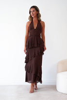 Oh Hello Clothing Women > Clothing > Dresses 1*DONE-Caterina Tiered Halter Maxi Dress |Brown