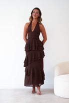 Oh Hello Clothing Women > Clothing > Dresses 1*DONE-Caterina Tiered Halter Maxi Dress |Brown