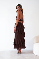 Oh Hello Clothing Women > Clothing > Dresses 1*DONE-Caterina Tiered Halter Maxi Dress |Brown
