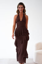 Oh Hello Clothing Women > Clothing > Dresses 1*DONE-Caterina Tiered Halter Maxi Dress |Brown