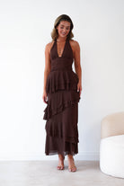 Oh Hello Clothing Women > Clothing > Dresses 1*DONE-Caterina Tiered Halter Maxi Dress |Brown