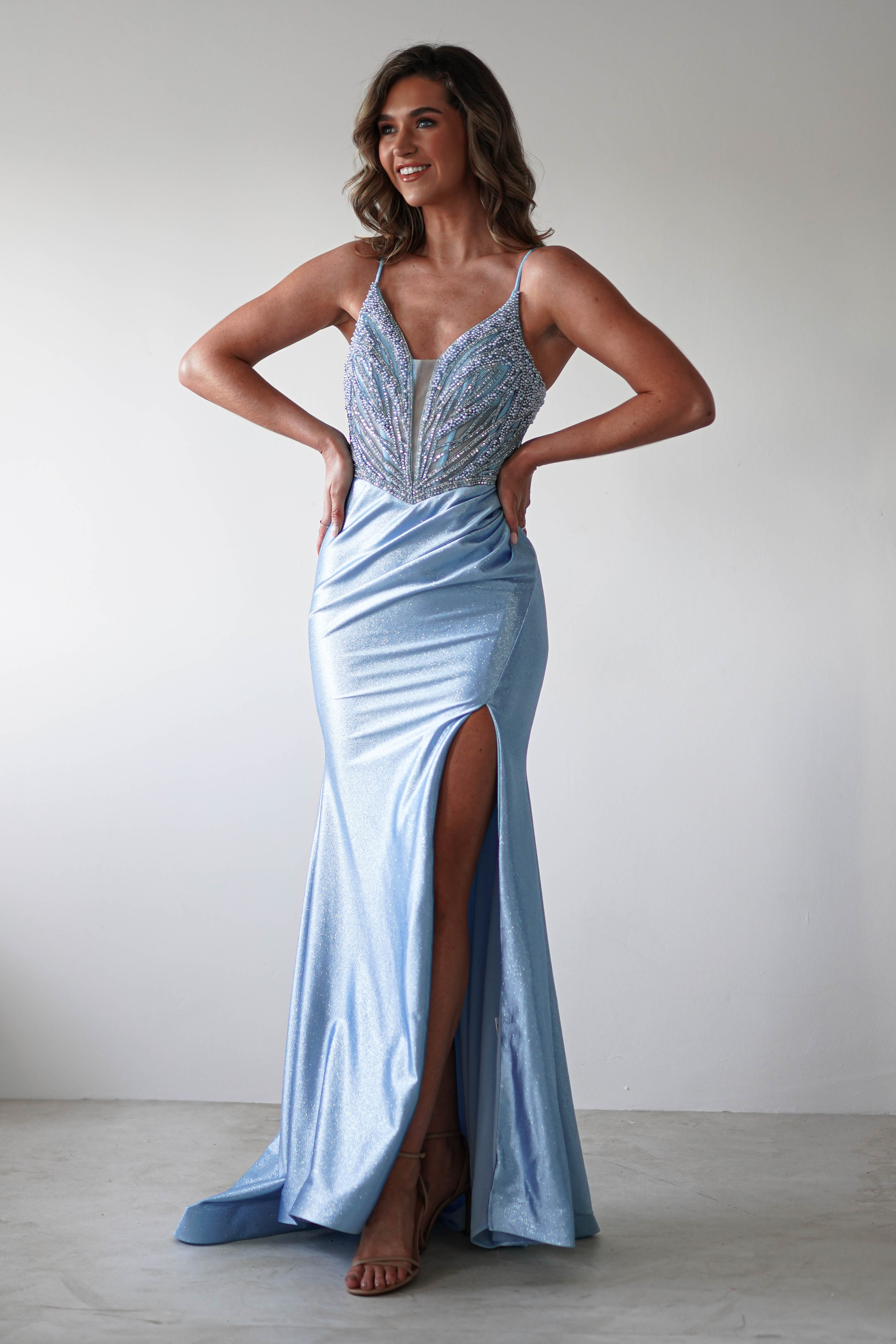Tiah Glitter Embellished Gown | Blue | Debs & Prom | Formal Gown | Oh Hello Clothing