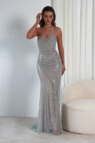 Blina Fully Beaded Strapless Gown | Silver | Debs & Prom | Formal Gown | Oh Hello Clothing
