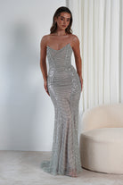 Blina Fully Beaded Strapless Gown | Silver | Debs & Prom | Formal Gown | Oh Hello Clothing