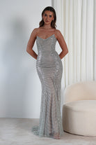 Blina Fully Beaded Strapless Gown | Silver | Debs & Prom | Formal Gown | Oh Hello Clothing