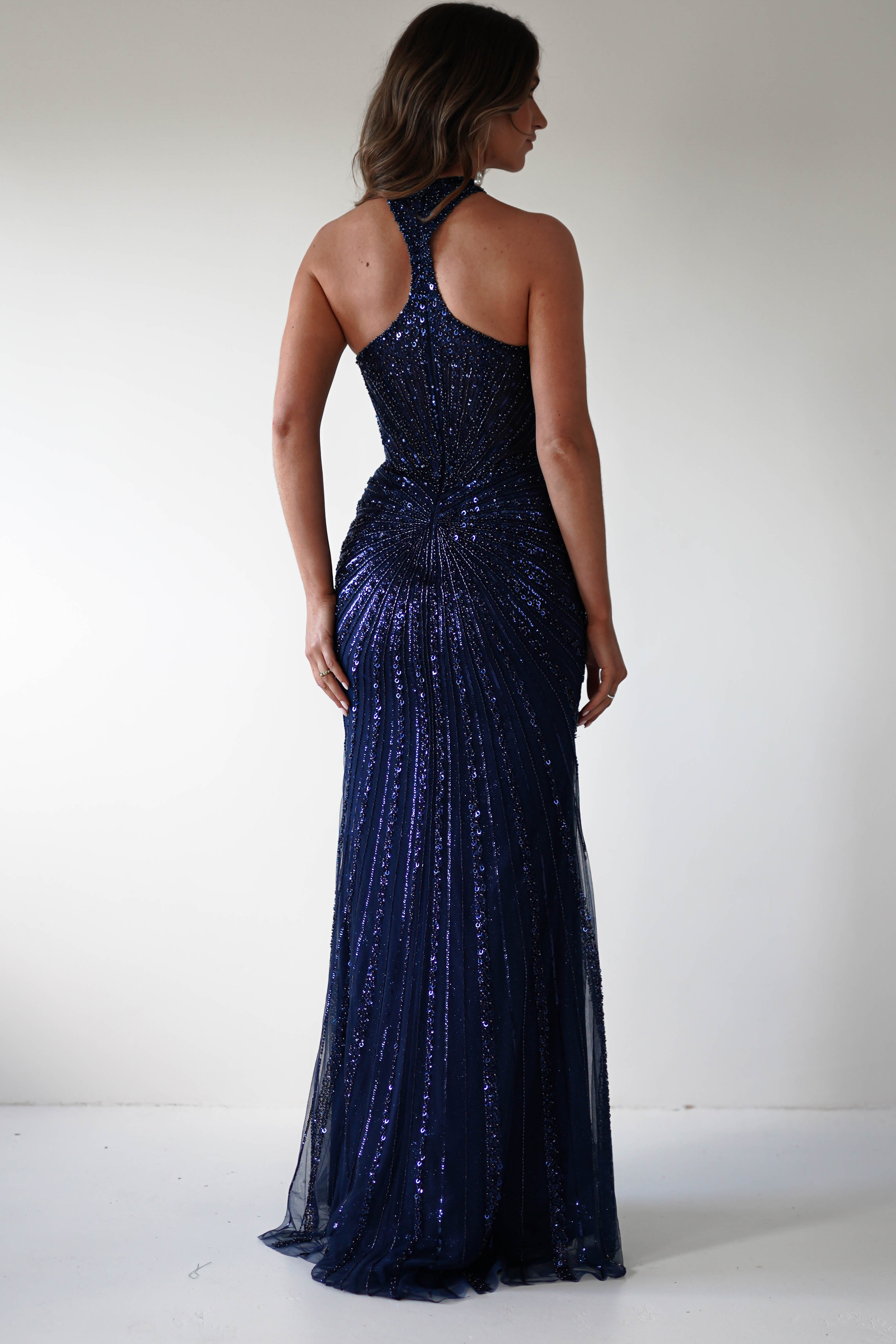 Santana Beaded Keyhole Gown | Midnight | Debs & Prom | Formal Gown | Oh Hello Clothing