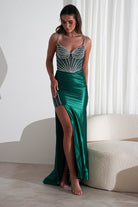 Alexis Glitter Shimmer Gown | Emerald Green | Debs & Prom | Formal Gown | Oh Hello Clothing