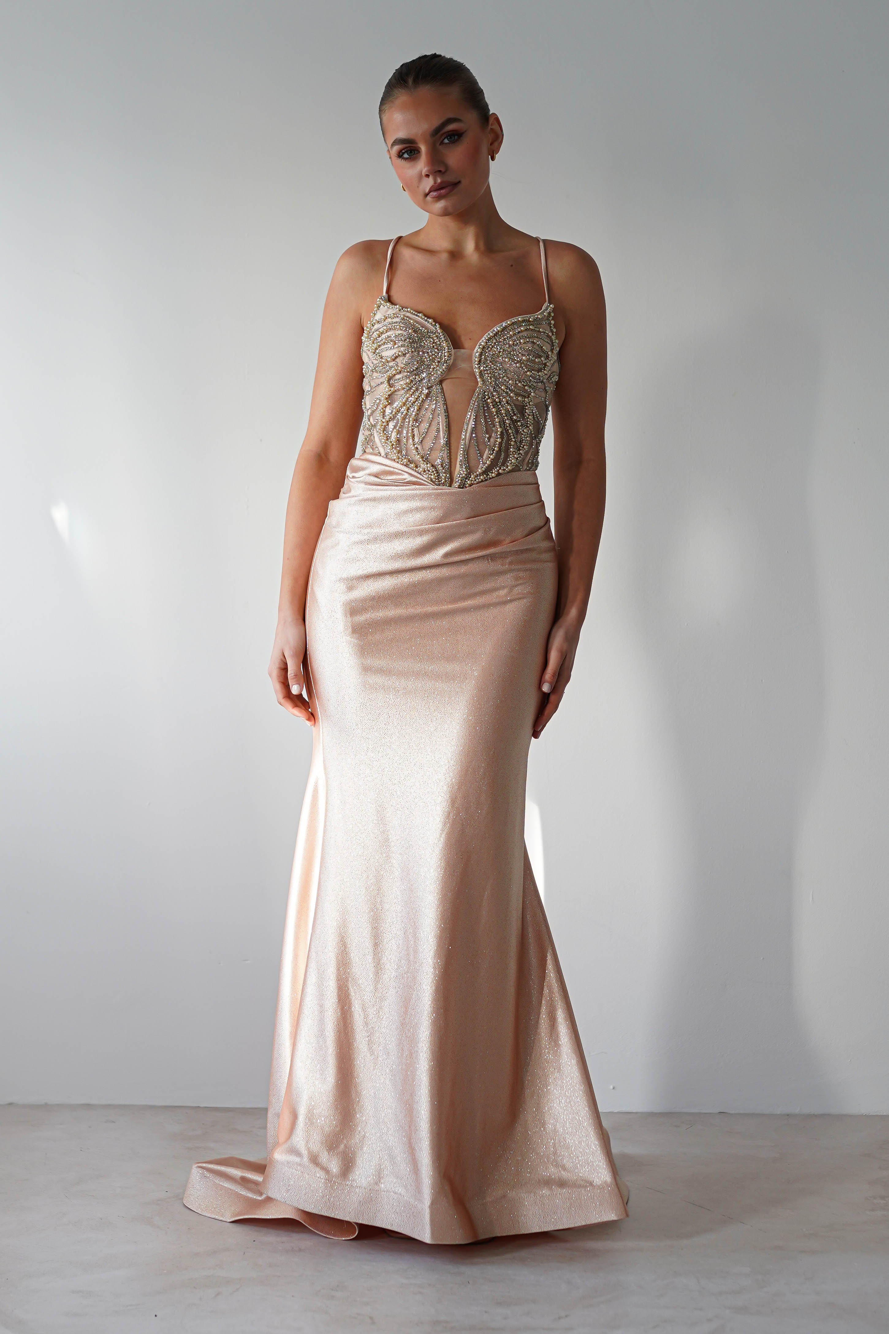 The Butterfly Embellished Bodycon Gown | Gold | Debs & Prom | Formal Gown | Oh Hello Clothing