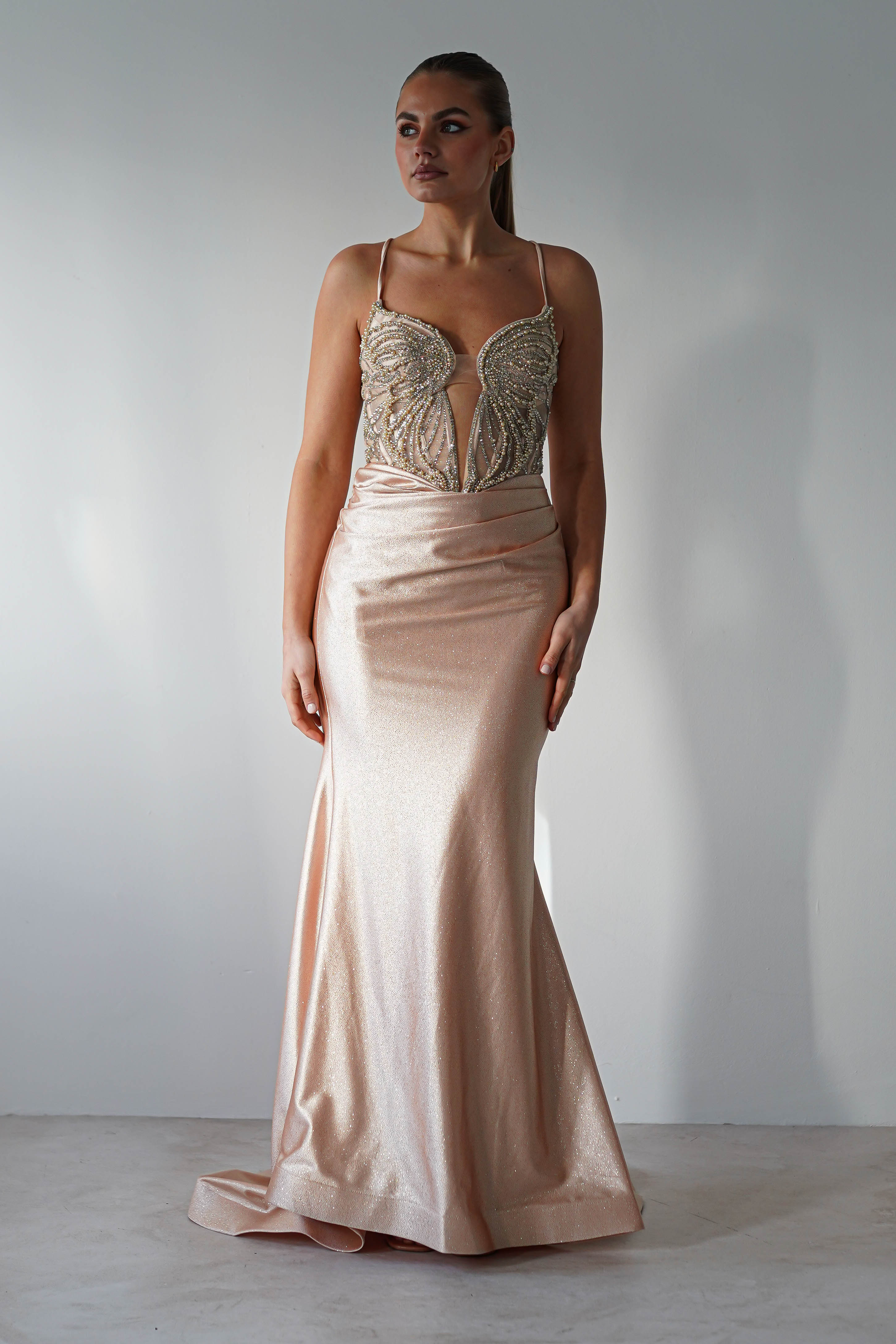 The Butterfly Embellished Bodycon Gown | Gold | Debs & Prom | Formal Gown | Oh Hello Clothing