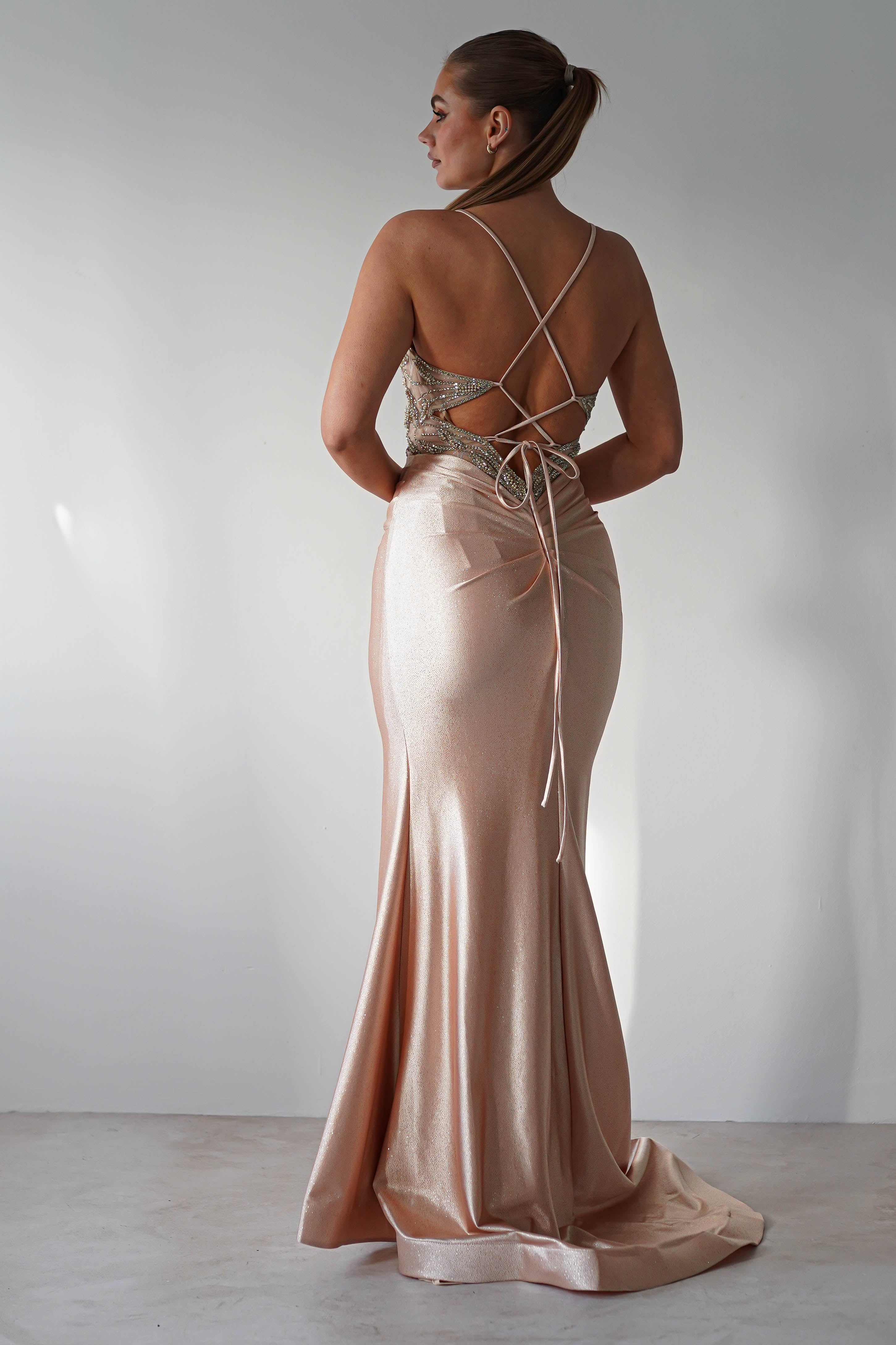 The Butterfly Embellished Bodycon Gown | Gold | Debs & Prom | Formal Gown | Oh Hello Clothing