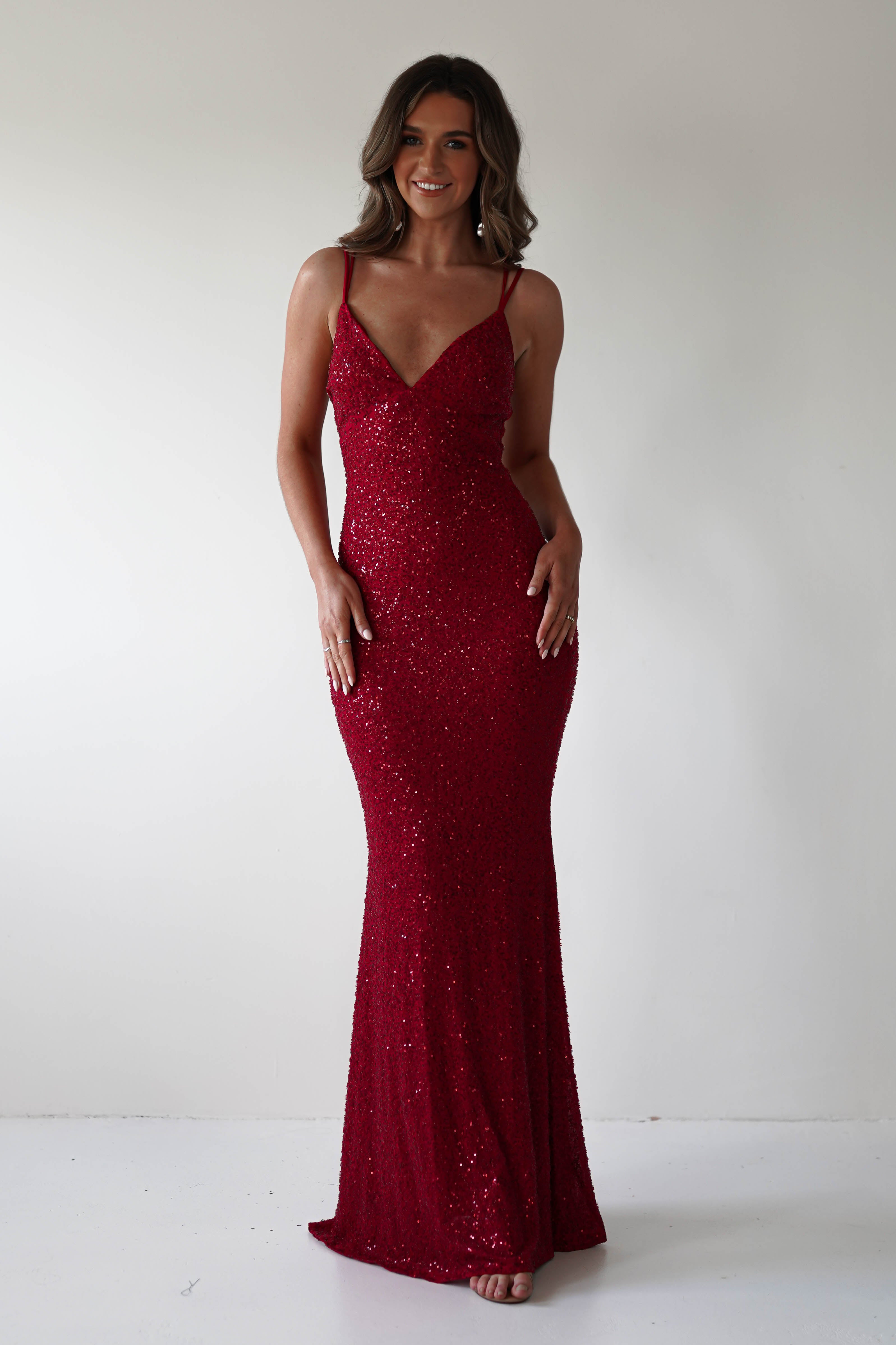 Nina Beaded Bodycon Gown | Red | Debs & Prom | Formal Gown | Oh Hello Clothing