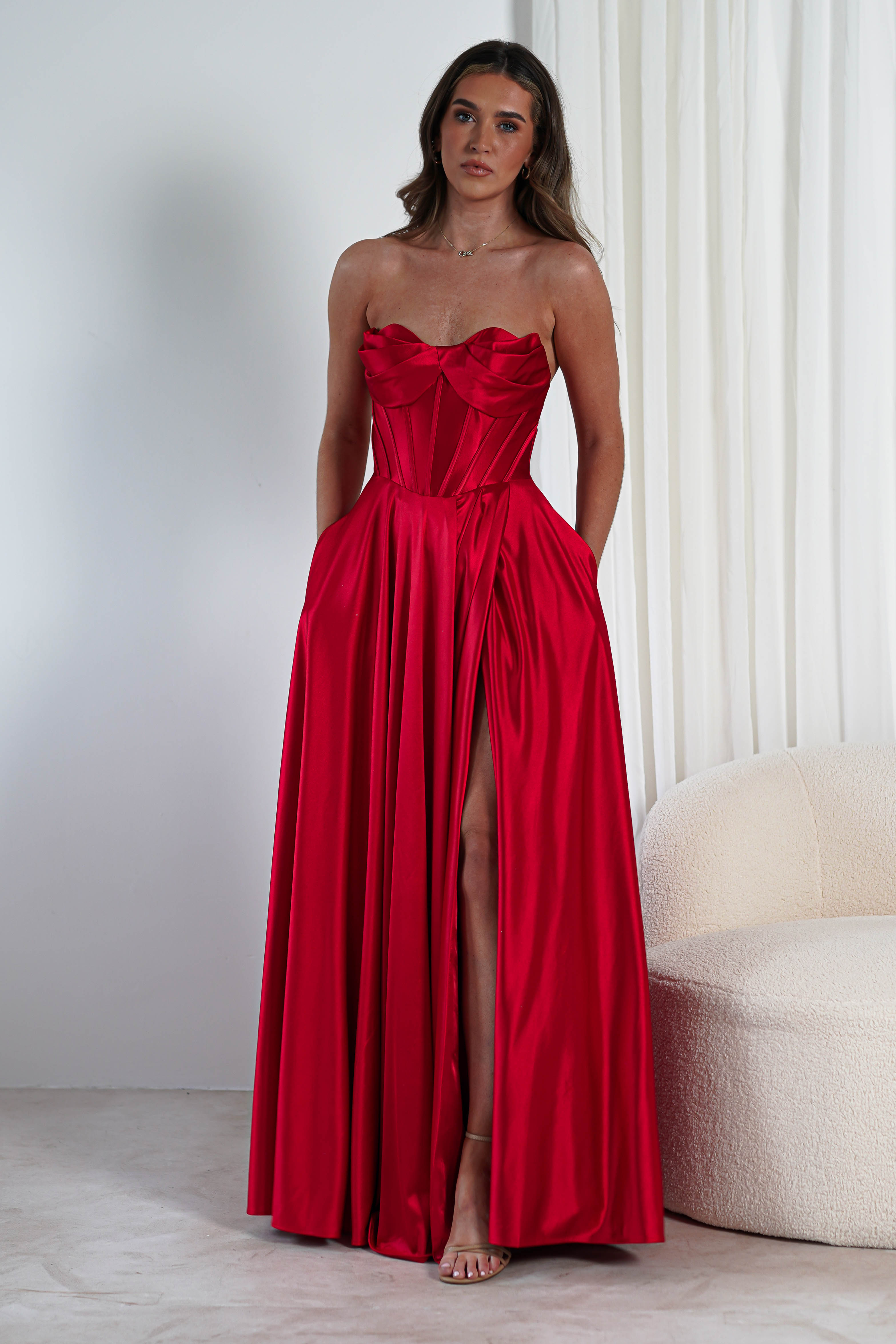 Kristi Strapless A Line Gown | Red | Debs & Prom | Formal Gown | Oh Hello Clothing