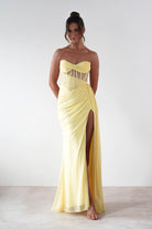 Robyn Draped Fitted Stapless Gown | Yellow | Debs & Prom | Formal Gown | Oh Hello Clothing
