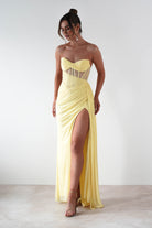 Robyn Draped Fitted Stapless Gown | Yellow | Debs & Prom | Formal Gown | Oh Hello Clothing