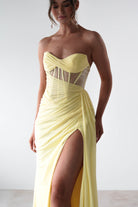 Robyn Draped Fitted Stapless Gown | Yellow | Debs & Prom | Formal Gown | Oh Hello Clothing