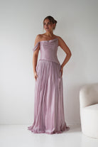 Oh Hello Clothing Women > Clothing > Dresses 1* DONE -CD409- Mauve One-Shoulder Pleated Maxi Dress with Slit