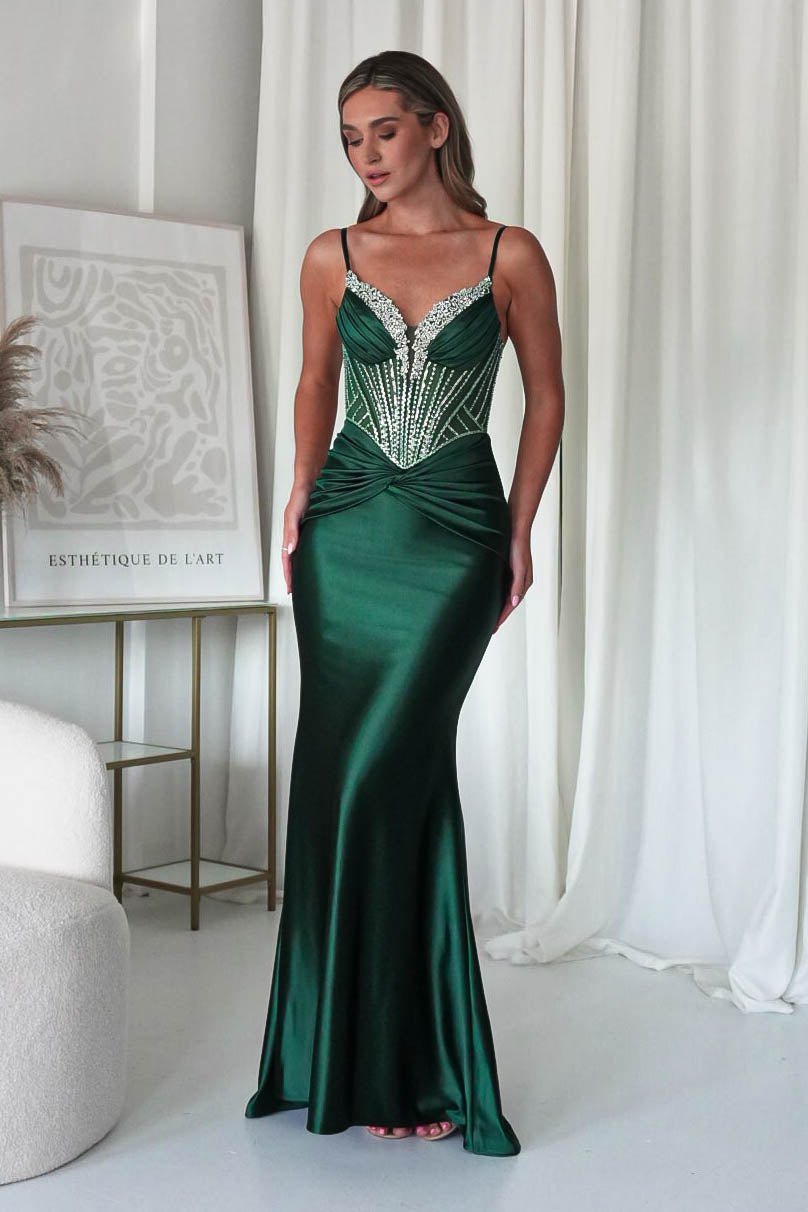 Vera Embellished Bodycon Gown | Emerald Green | Debs & Prom | Formal Gown | Oh Hello Clothing