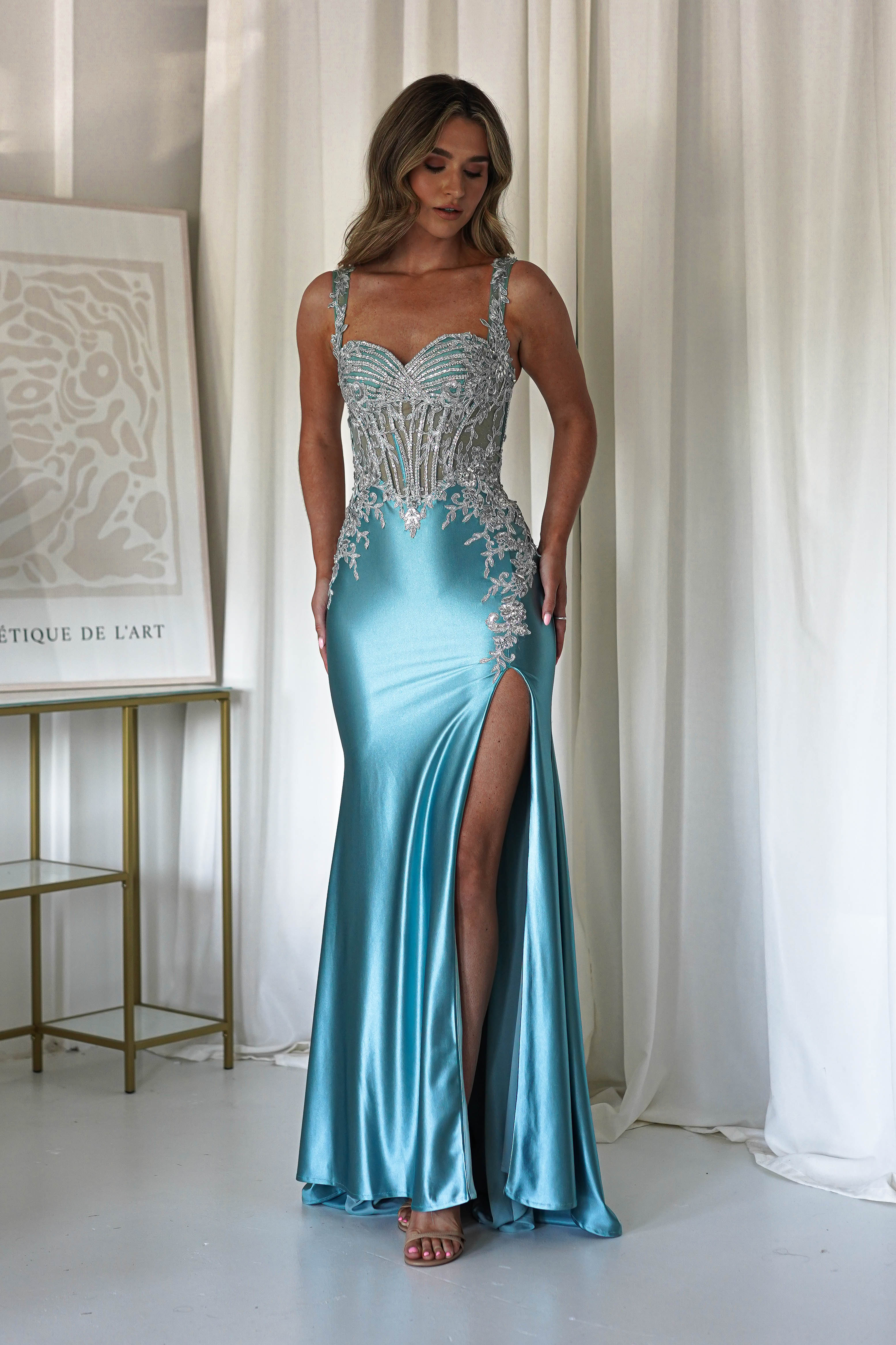 Rhodes Embellished Bodycon Gown | Robin Blue | Debs & Prom | Formal Gown | Oh Hello Clothing
