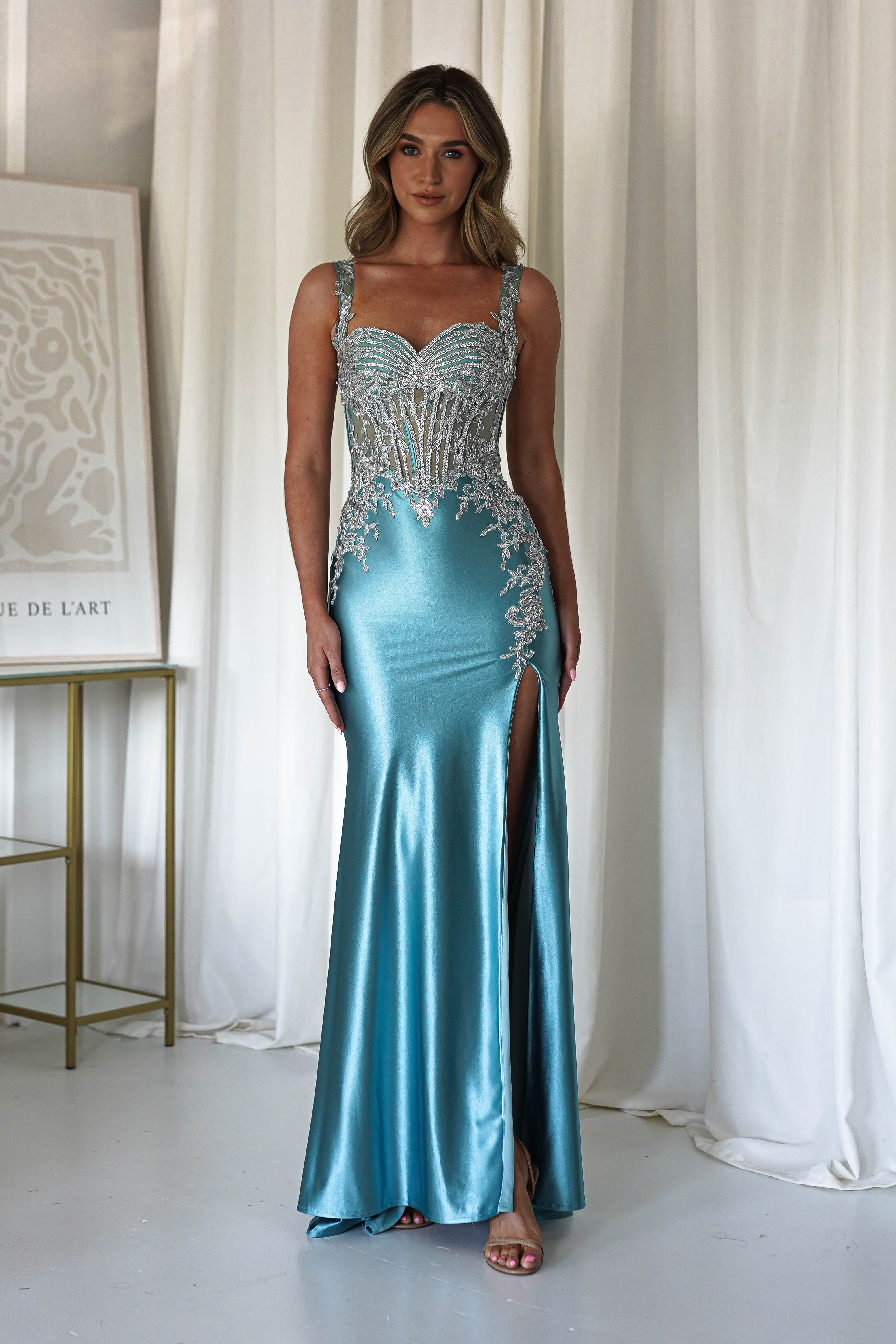 Rhodes Embellished Bodycon Gown | Robin Blue | Debs & Prom | Formal Gown | Oh Hello Clothing