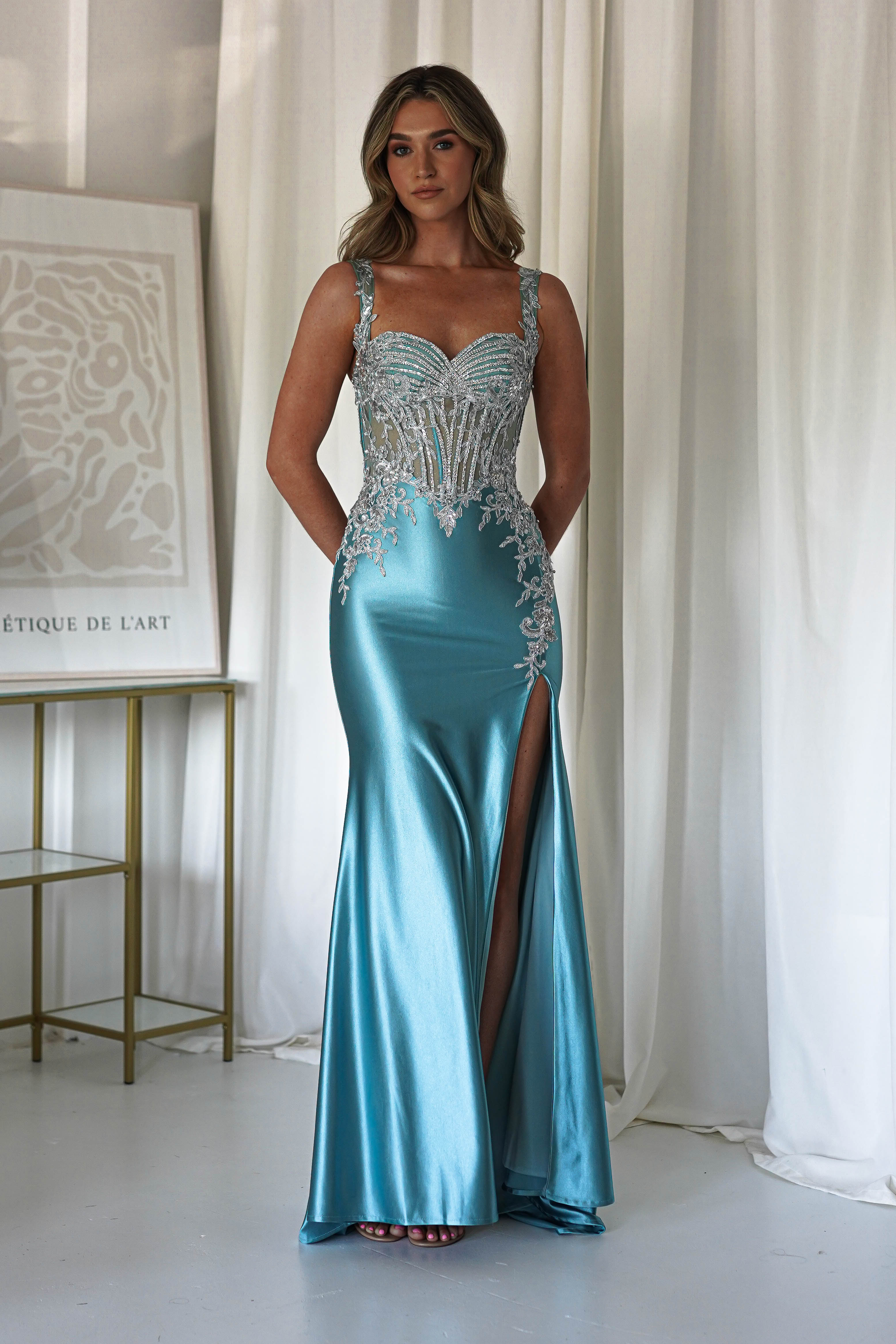 Rhodes Embellished Bodycon Gown | Robin Blue | Debs & Prom | Formal Gown | Oh Hello Clothing
