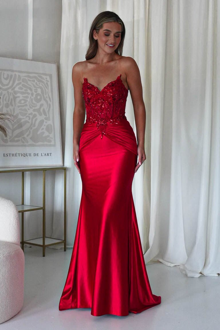 Raquel Bodycon Embellished Gown | Red | Debs & Prom | Formal Gown | Oh Hello Clothing