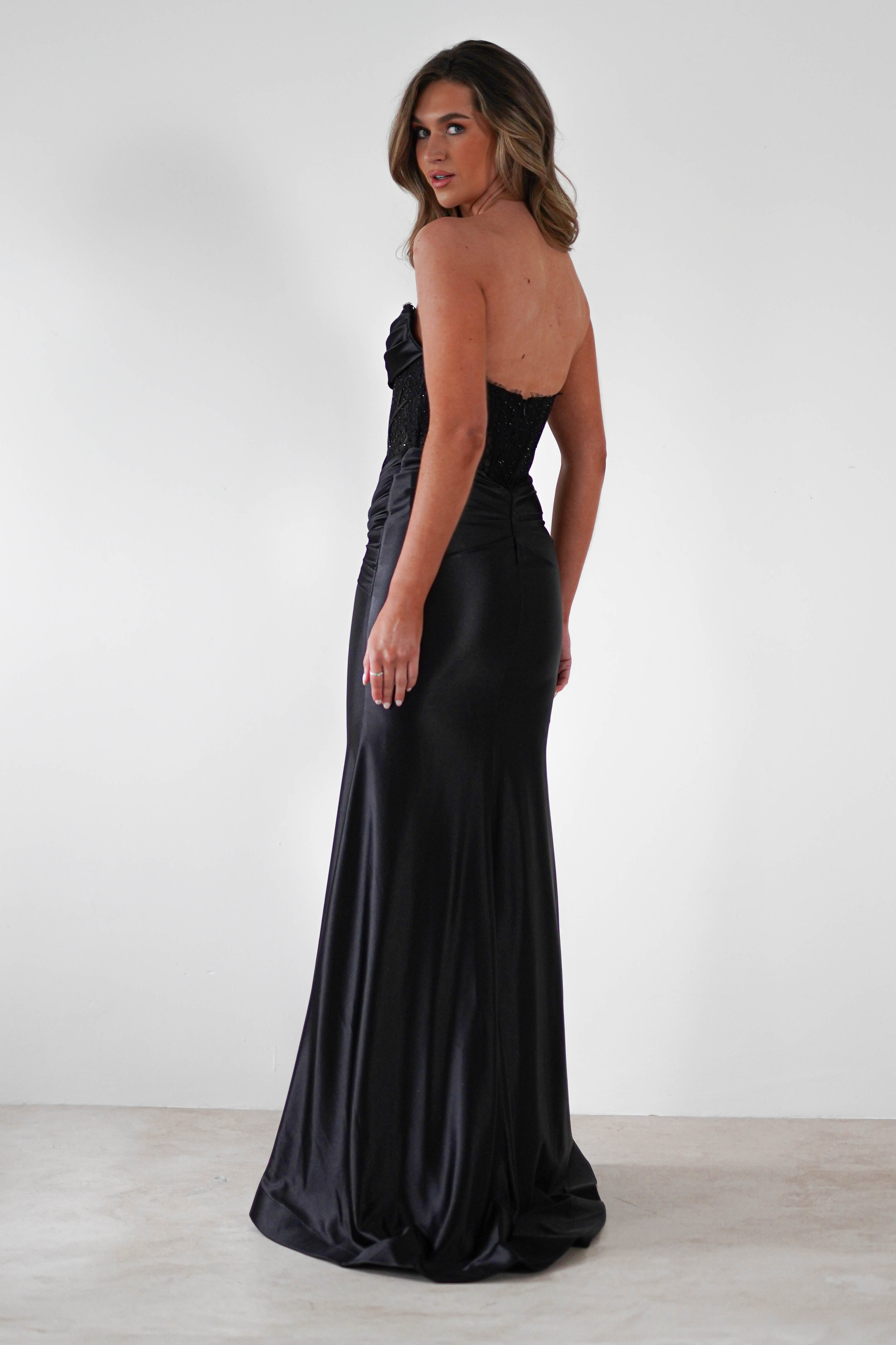 Misha Strapless Lace Detail Gown | Black | Debs & Prom | Formal Gown | Oh Hello Clothing