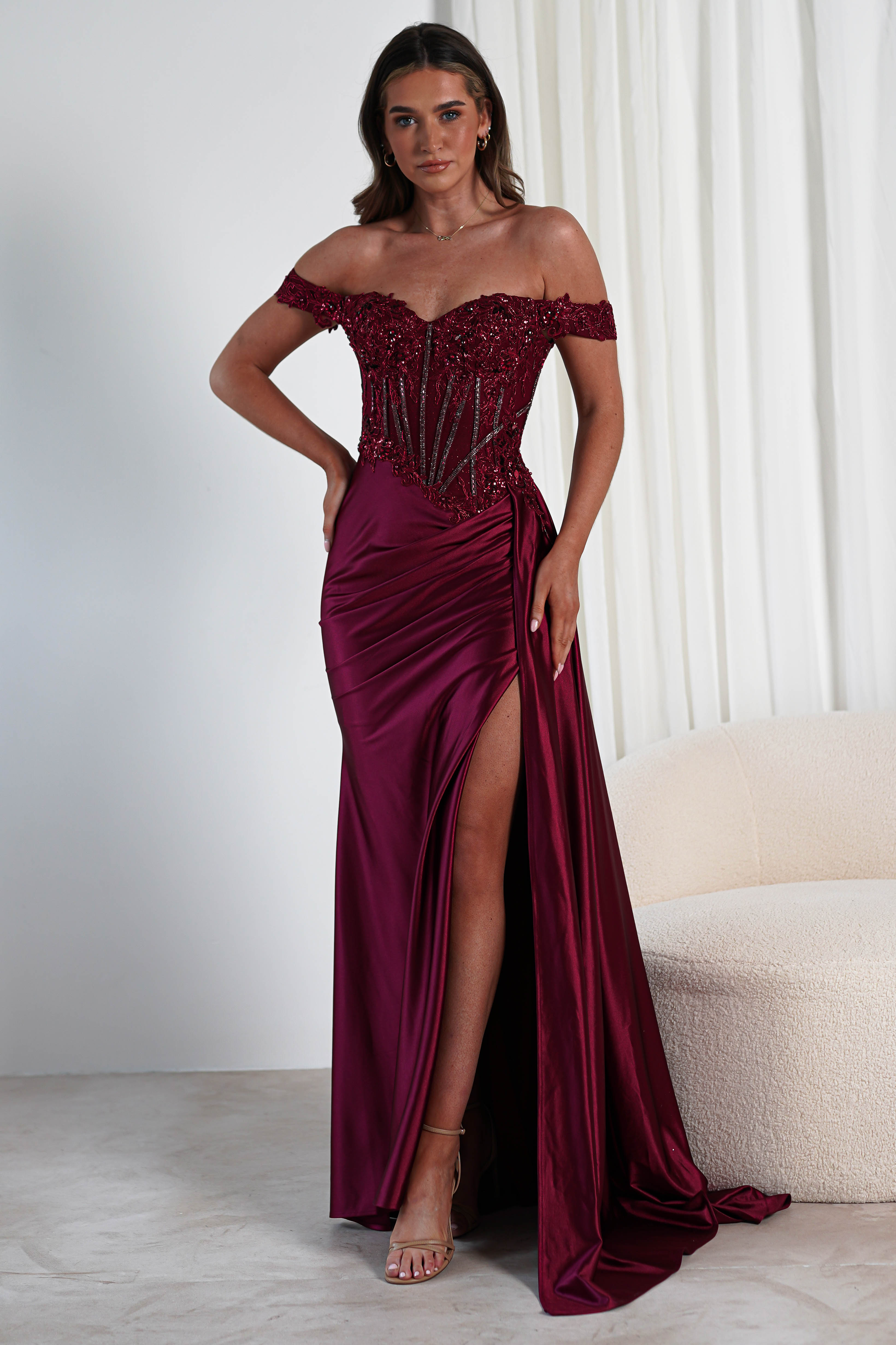 Marsela Lace Bodice Gown | Burgundy | Debs & Prom | Formal Gown | Oh Hello Clothing