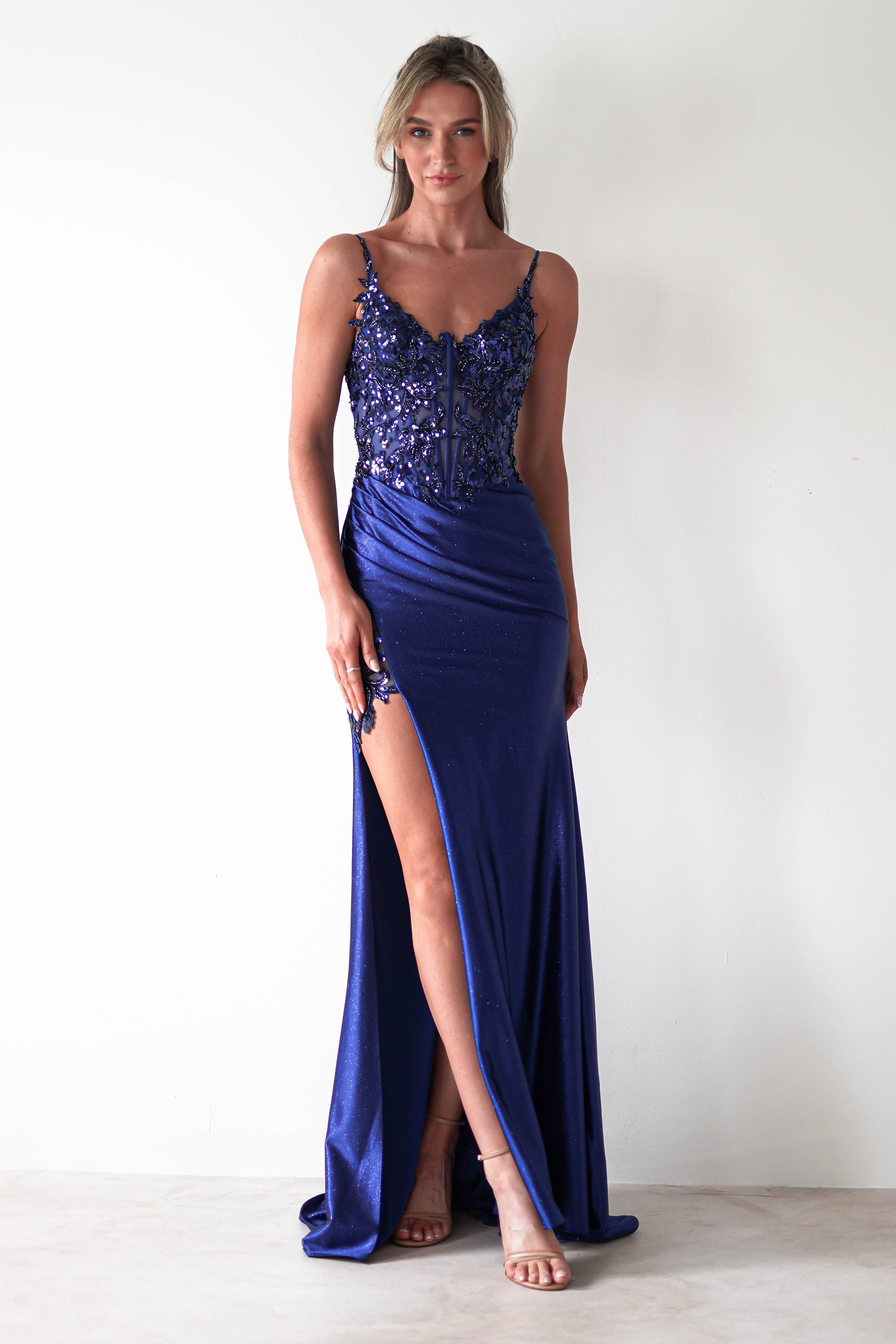 Regina Embellished Bodice Gown | Midnight Blue | Debs & Prom | Formal Gown | Oh Hello Clothing