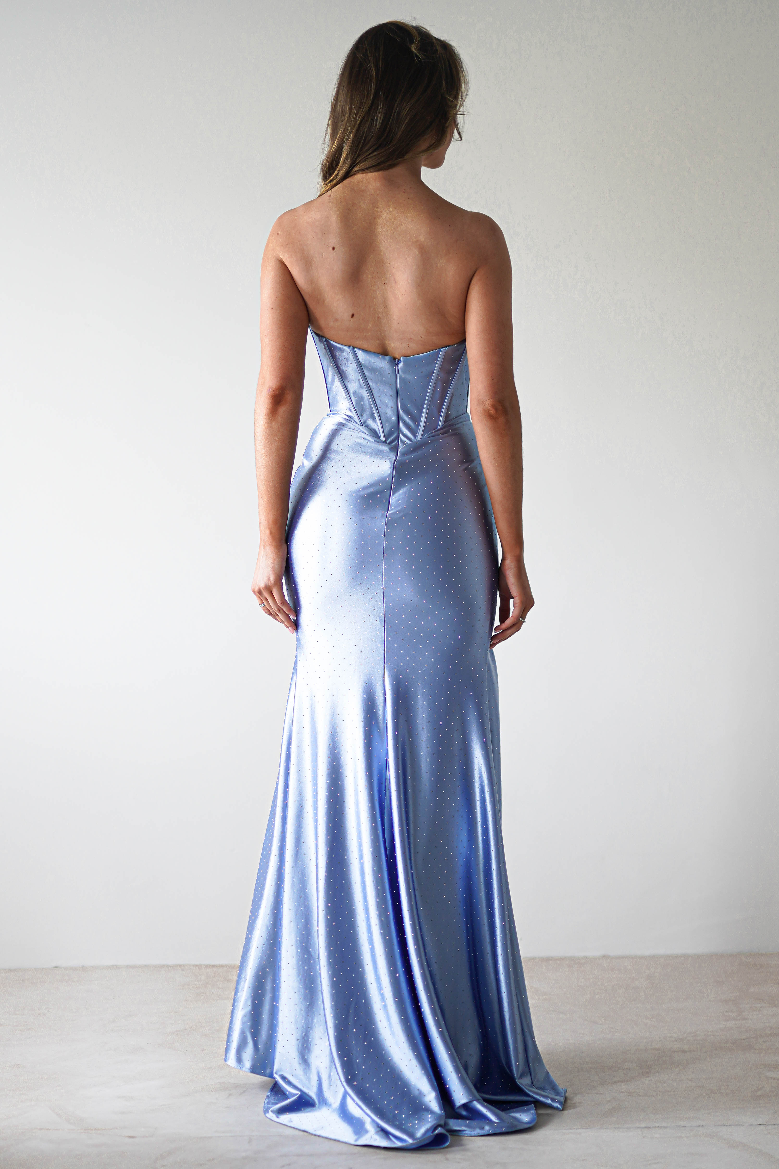 Pranvera Embellished Micro Crystal Gown | Dusty Blue | Debs & Prom | Formal Gown | Oh Hello Clothing