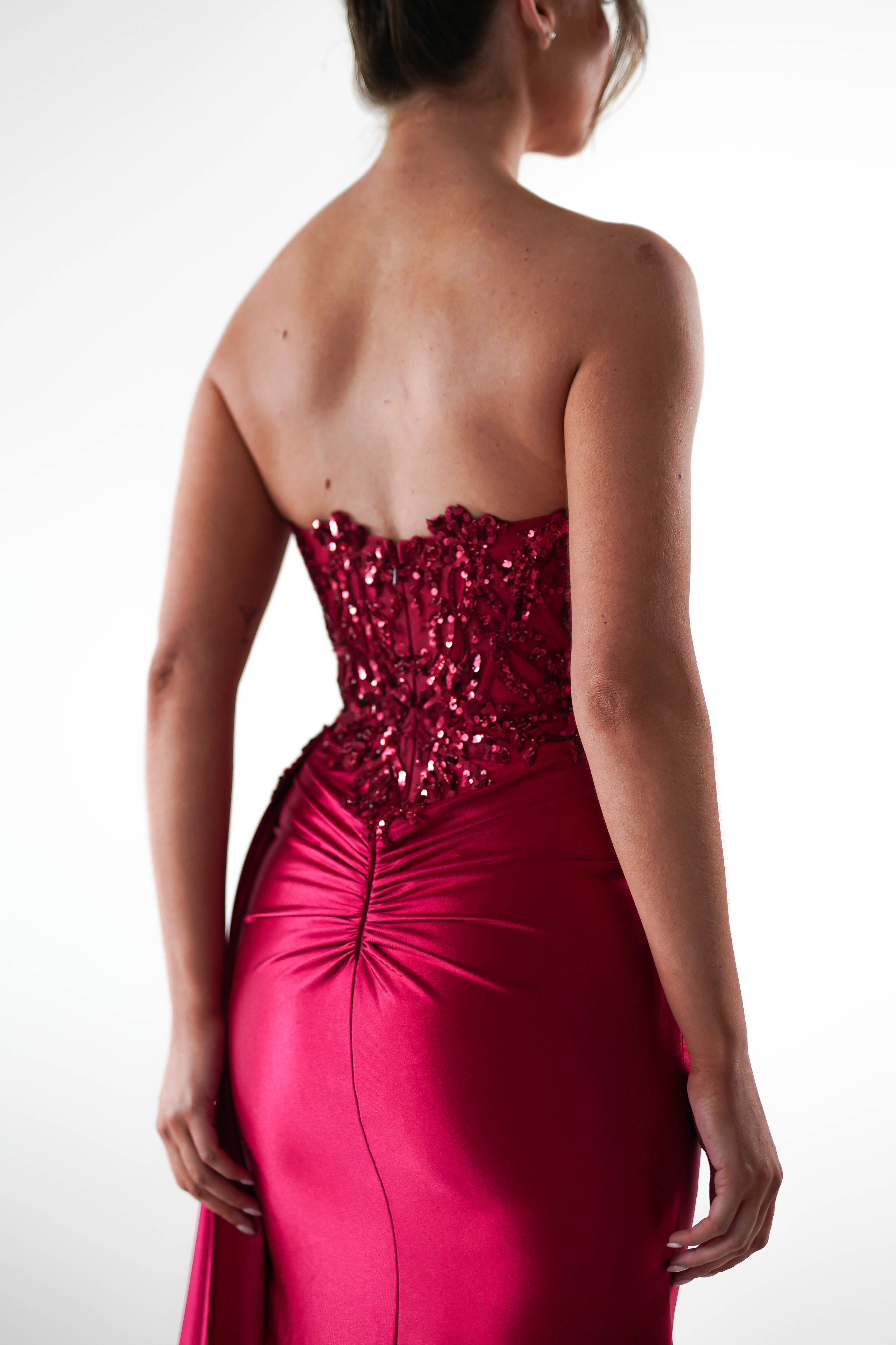 Saraya Bodycon Embellished Gown | Dark Red | Debs & Prom | Formal Gown | Oh Hello Clothing