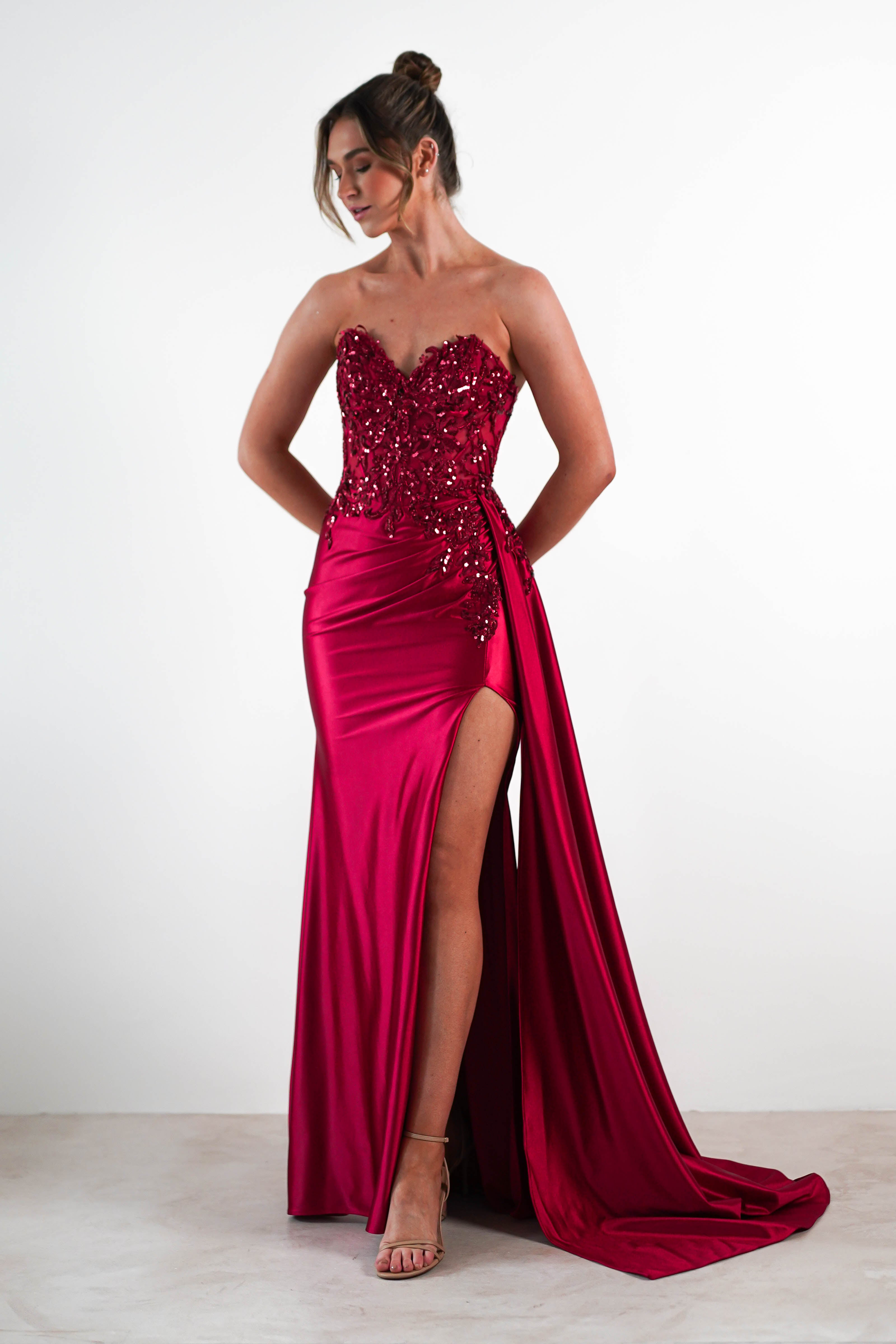 Saraya Bodycon Embellished Gown | Dark Red | Debs & Prom | Formal Gown | Oh Hello Clothing