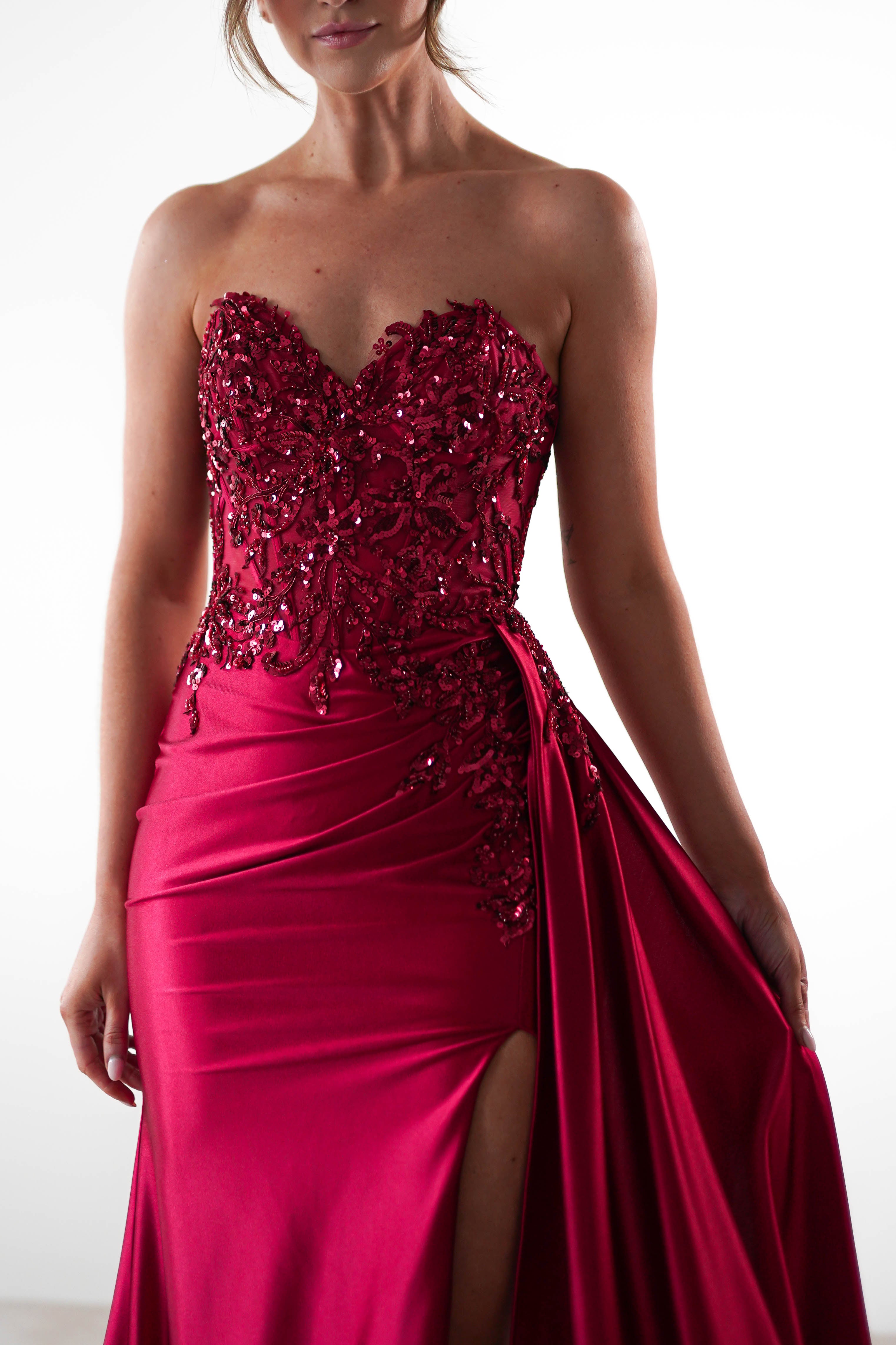 Saraya Bodycon Embellished Gown | Dark Red | Debs & Prom | Formal Gown | Oh Hello Clothing