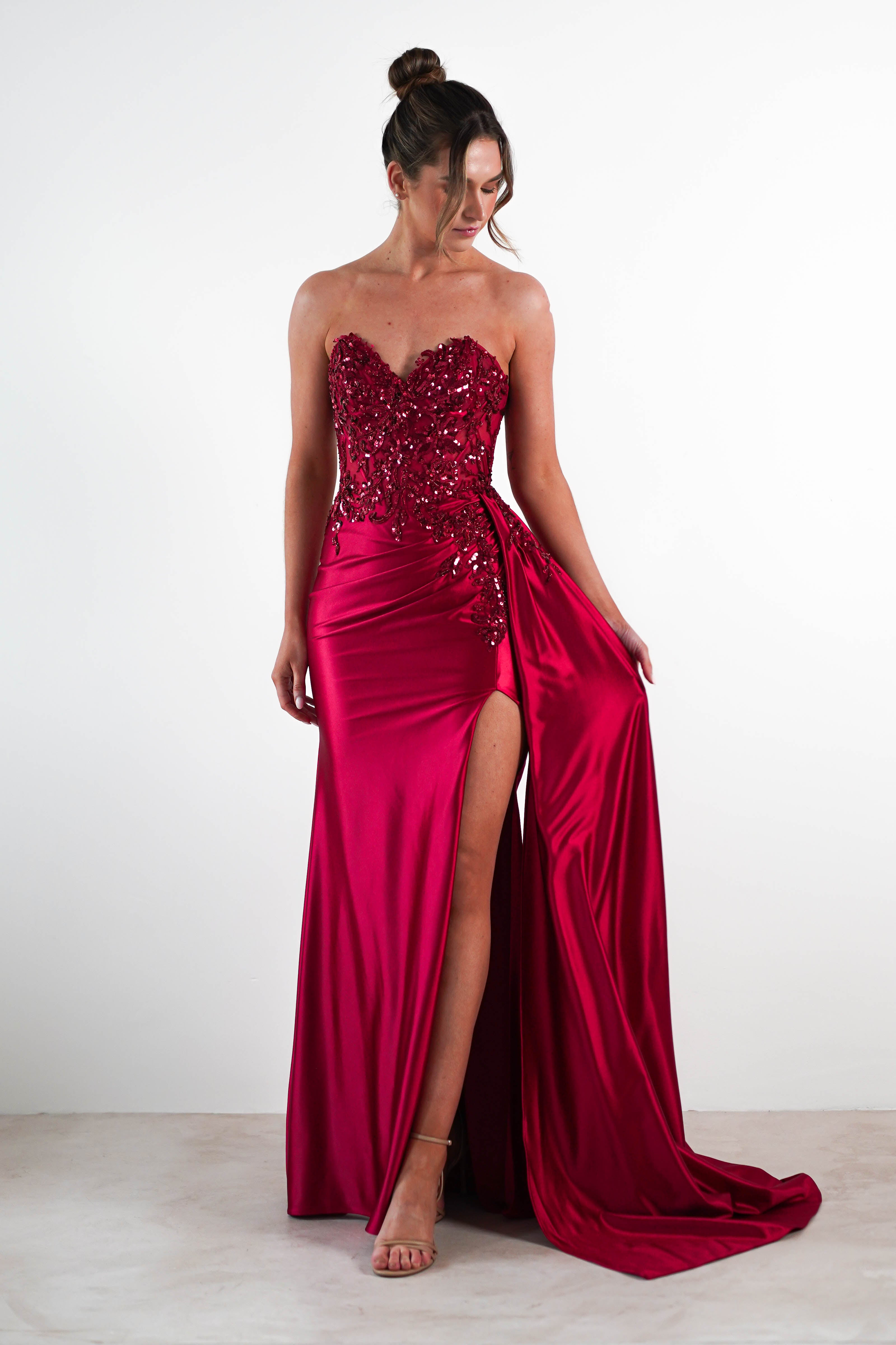 Saraya Bodycon Embellished Gown | Dark Red | Debs & Prom | Formal Gown | Oh Hello Clothing