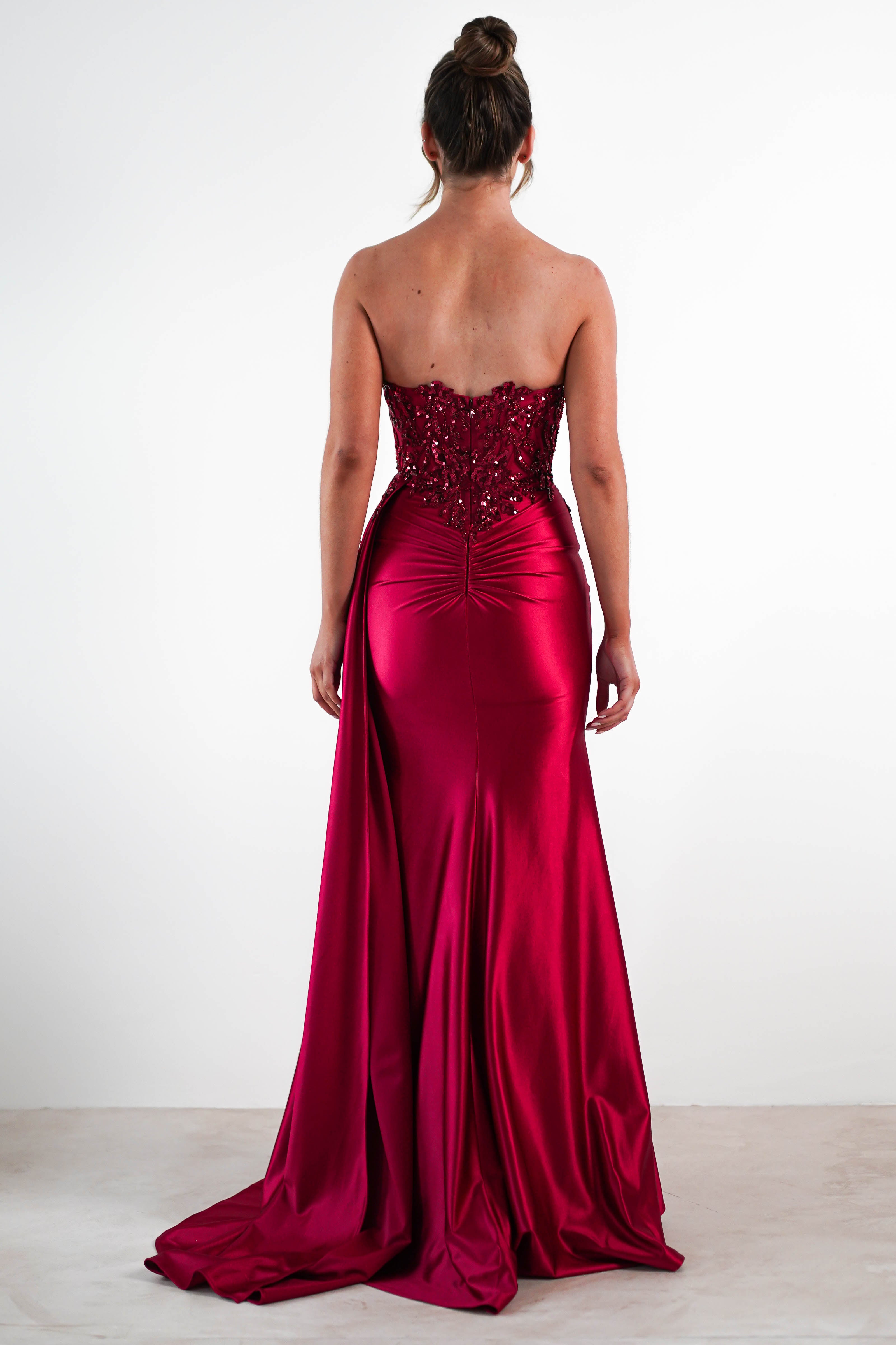 Saraya Bodycon Embellished Gown | Dark Red | Debs & Prom | Formal Gown | Oh Hello Clothing