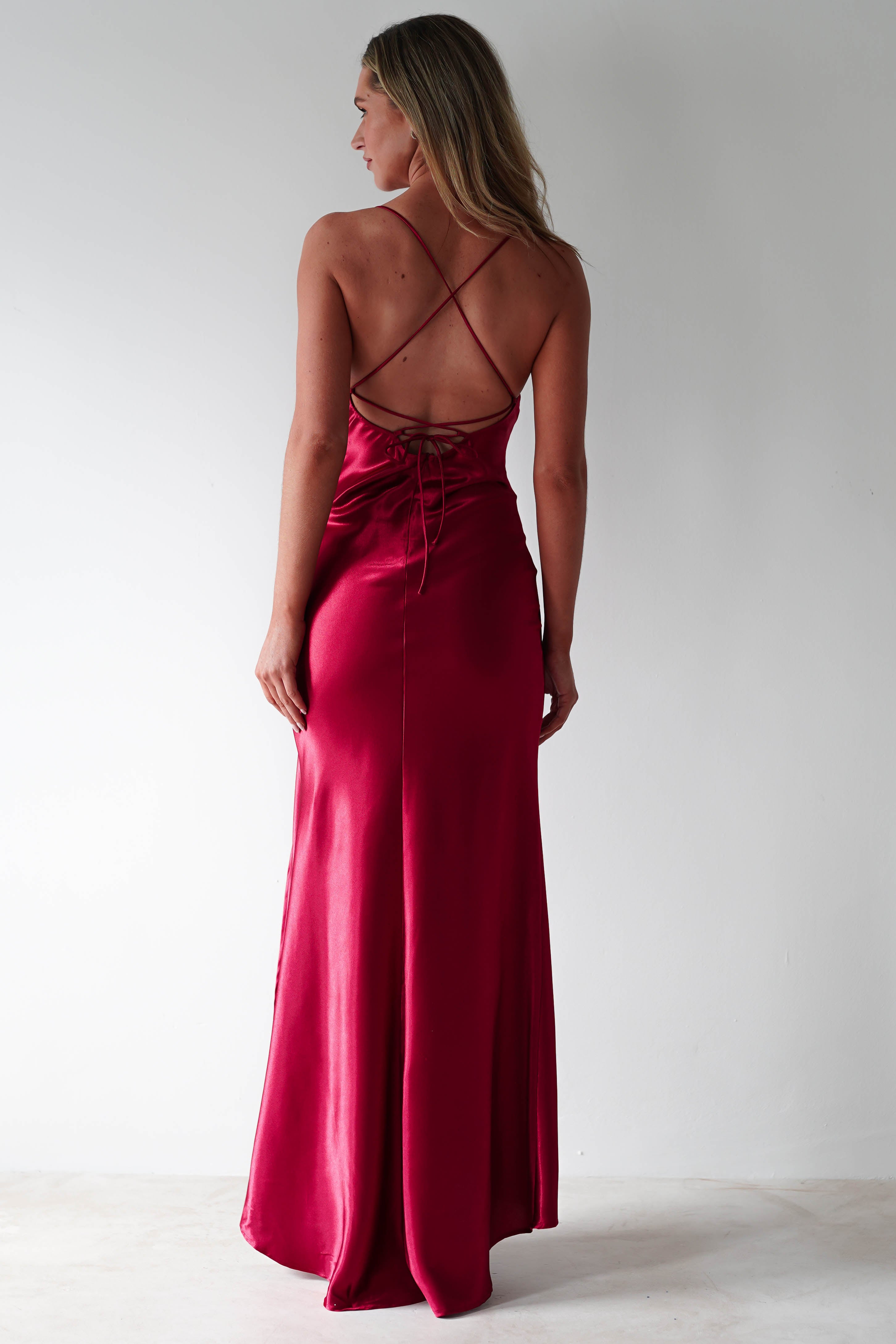 Celinee Satin Maxi Gown | Red | Debs & Prom | Formal Gown | Oh Hello Clothing