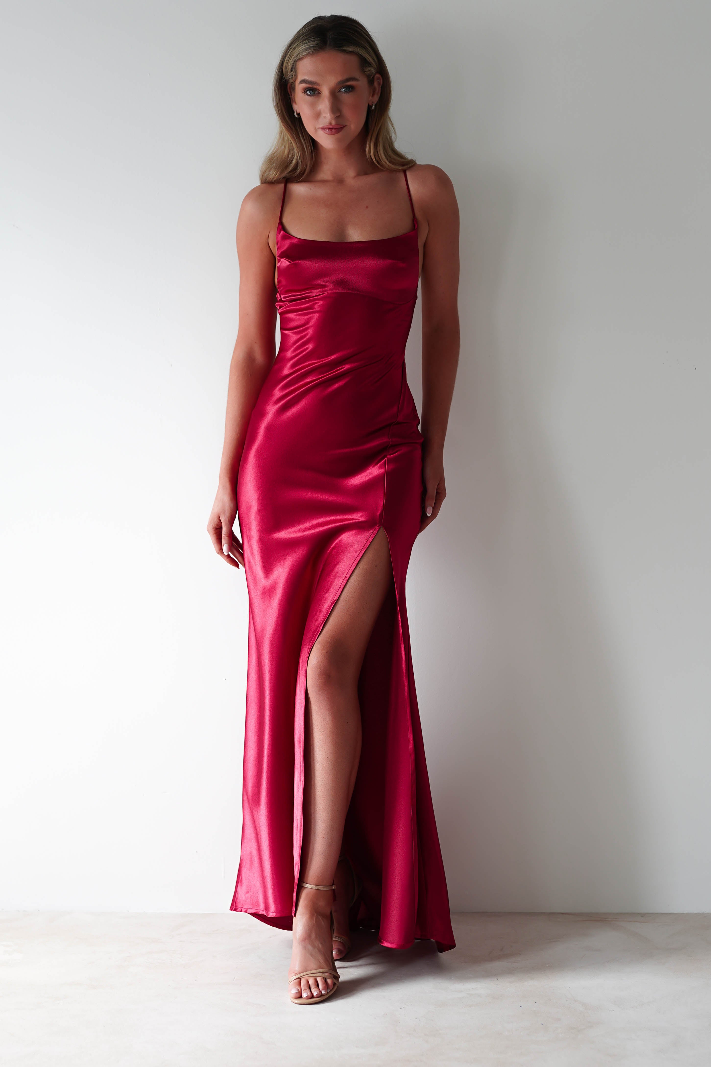 Celinee Satin Maxi Gown | Red | Debs & Prom | Formal Gown | Oh Hello Clothing