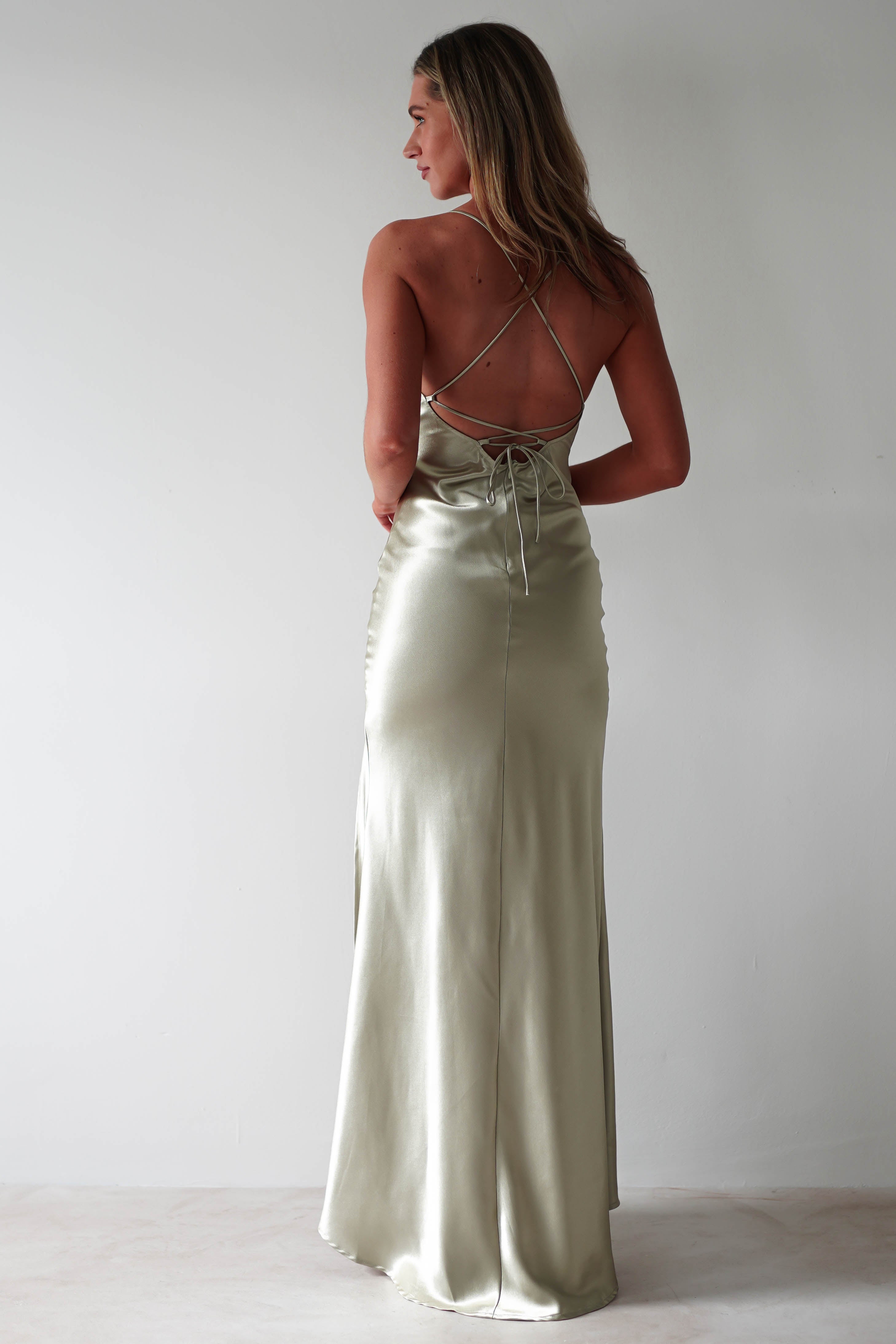 Celinee Satin Maxi Gown | Sage | Debs & Prom | Formal Gown | Oh Hello Clothing