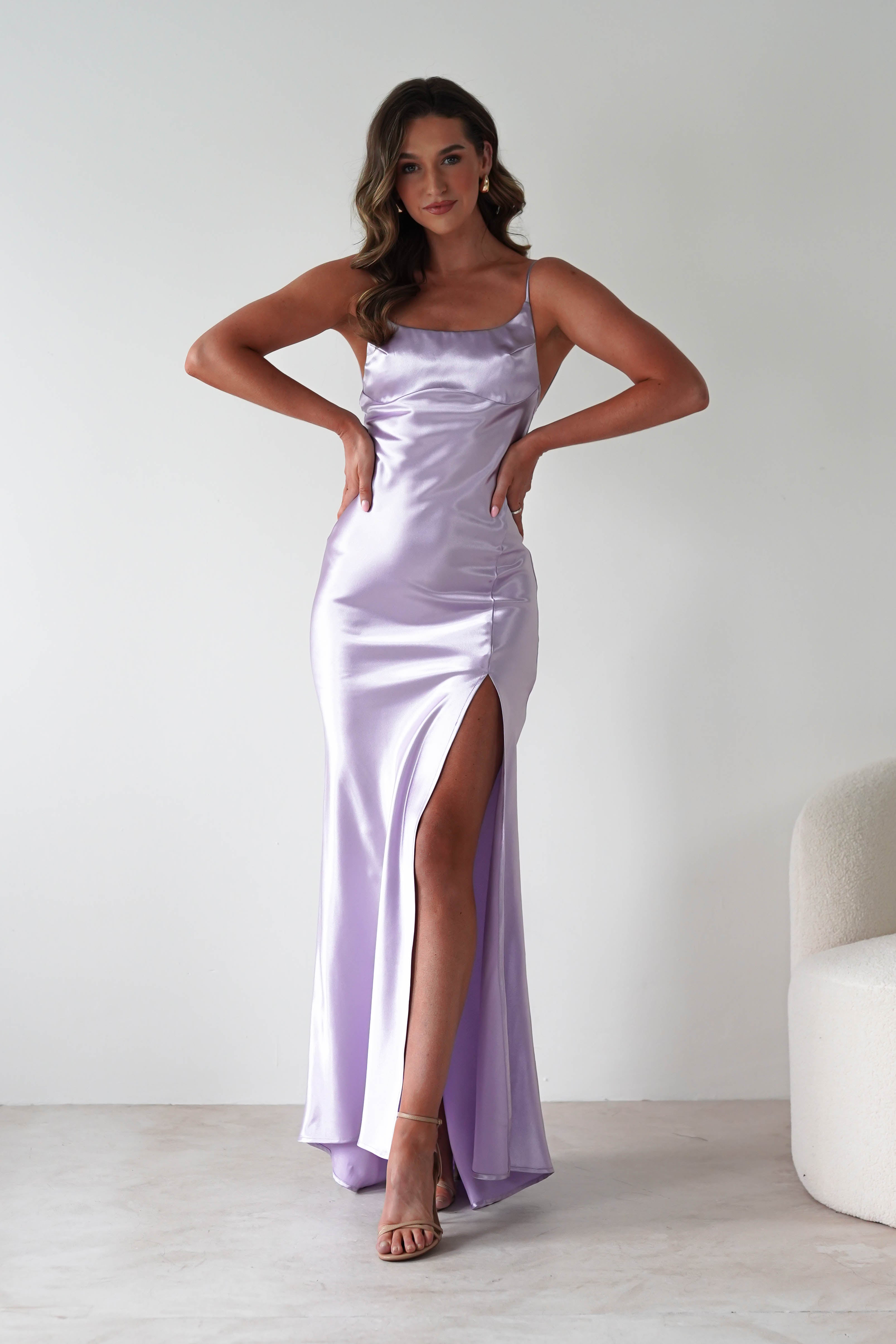 Celinee Satin Maxi Gown | Lilac | Debs & Prom | Formal Gown | Oh Hello Clothing