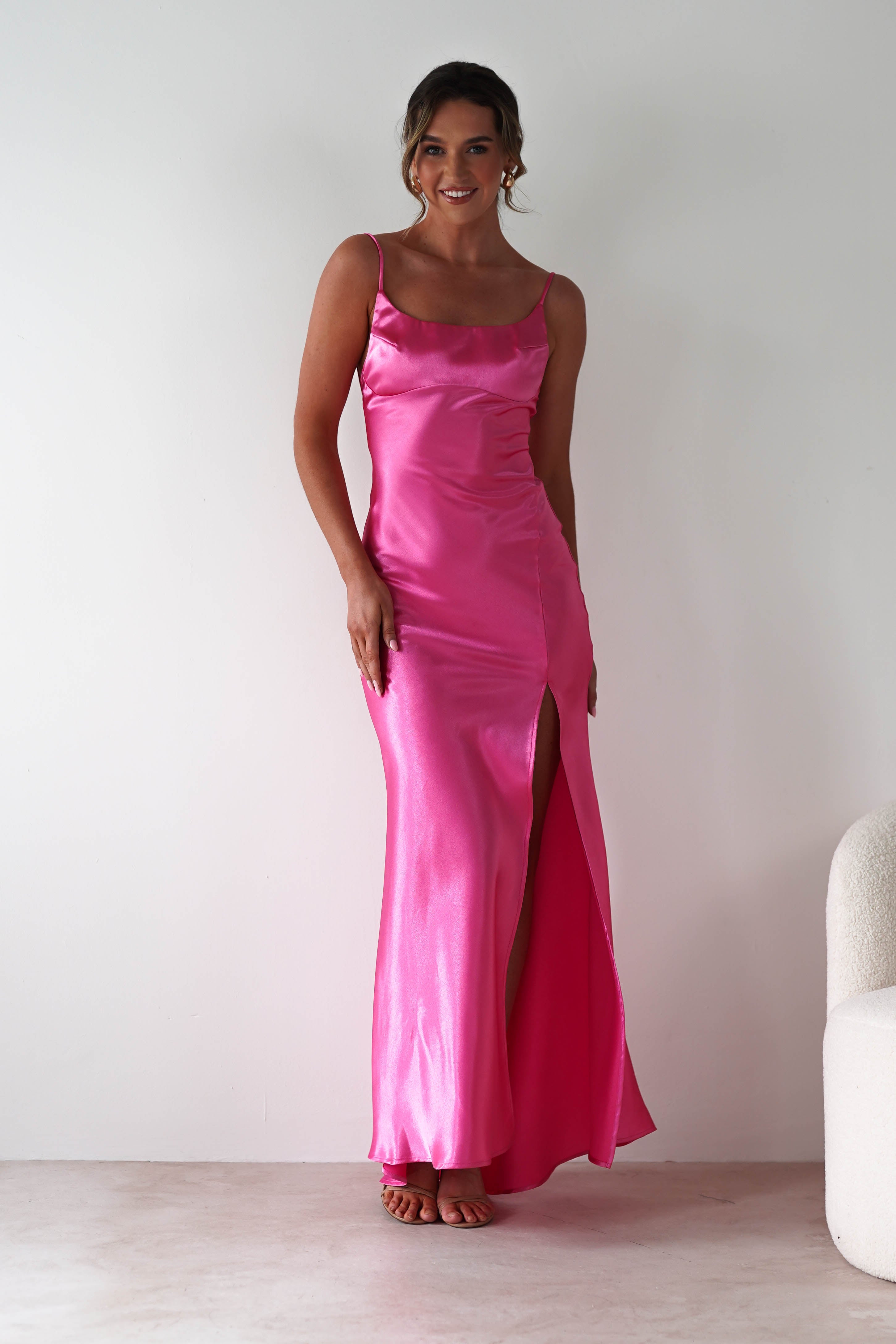Celinee Satin Maxi Gown | Hot Pink | Debs & Prom | Formal Gown | Oh Hello Clothing