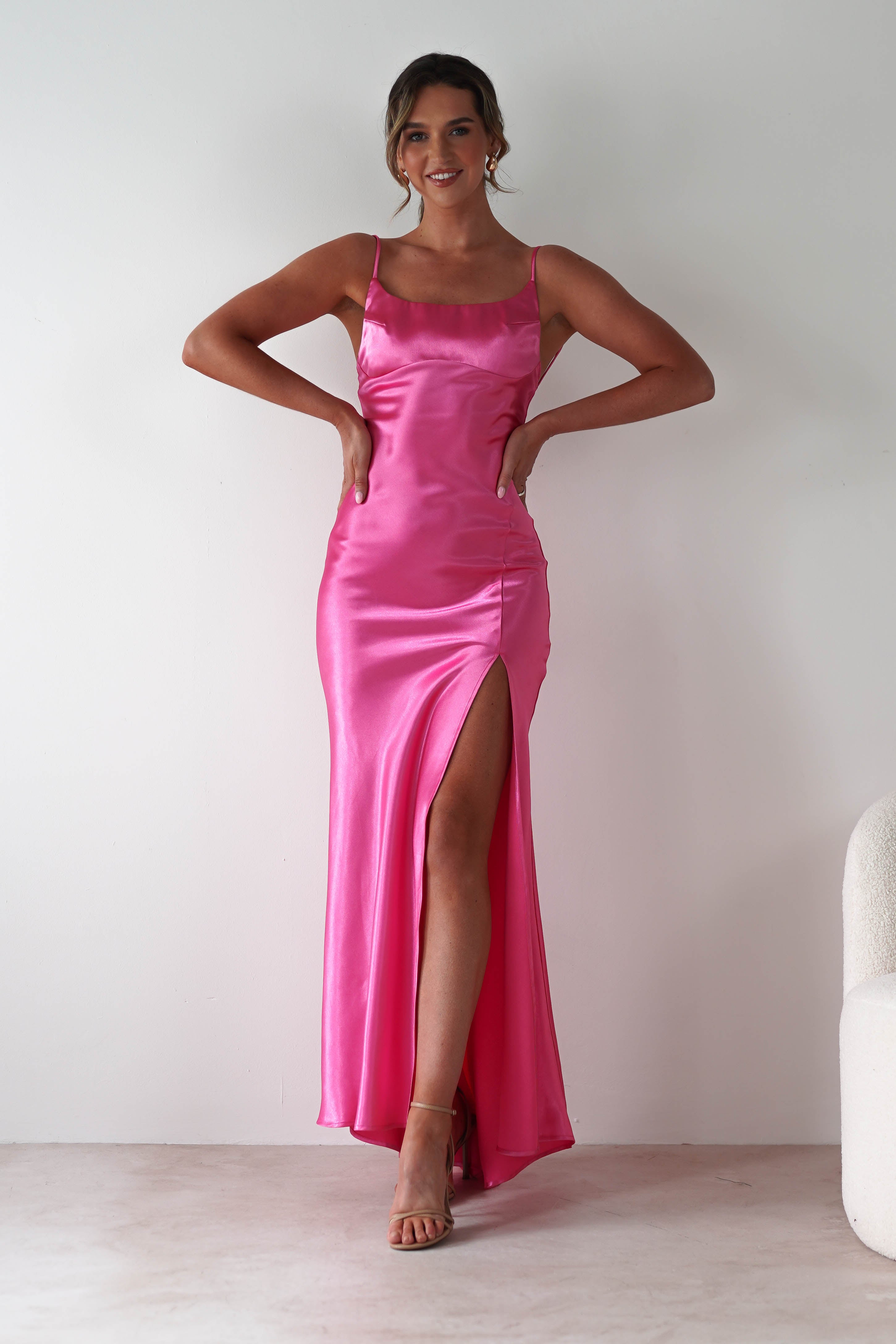Celinee Satin Maxi Gown | Hot Pink | Debs & Prom | Formal Gown | Oh Hello Clothing