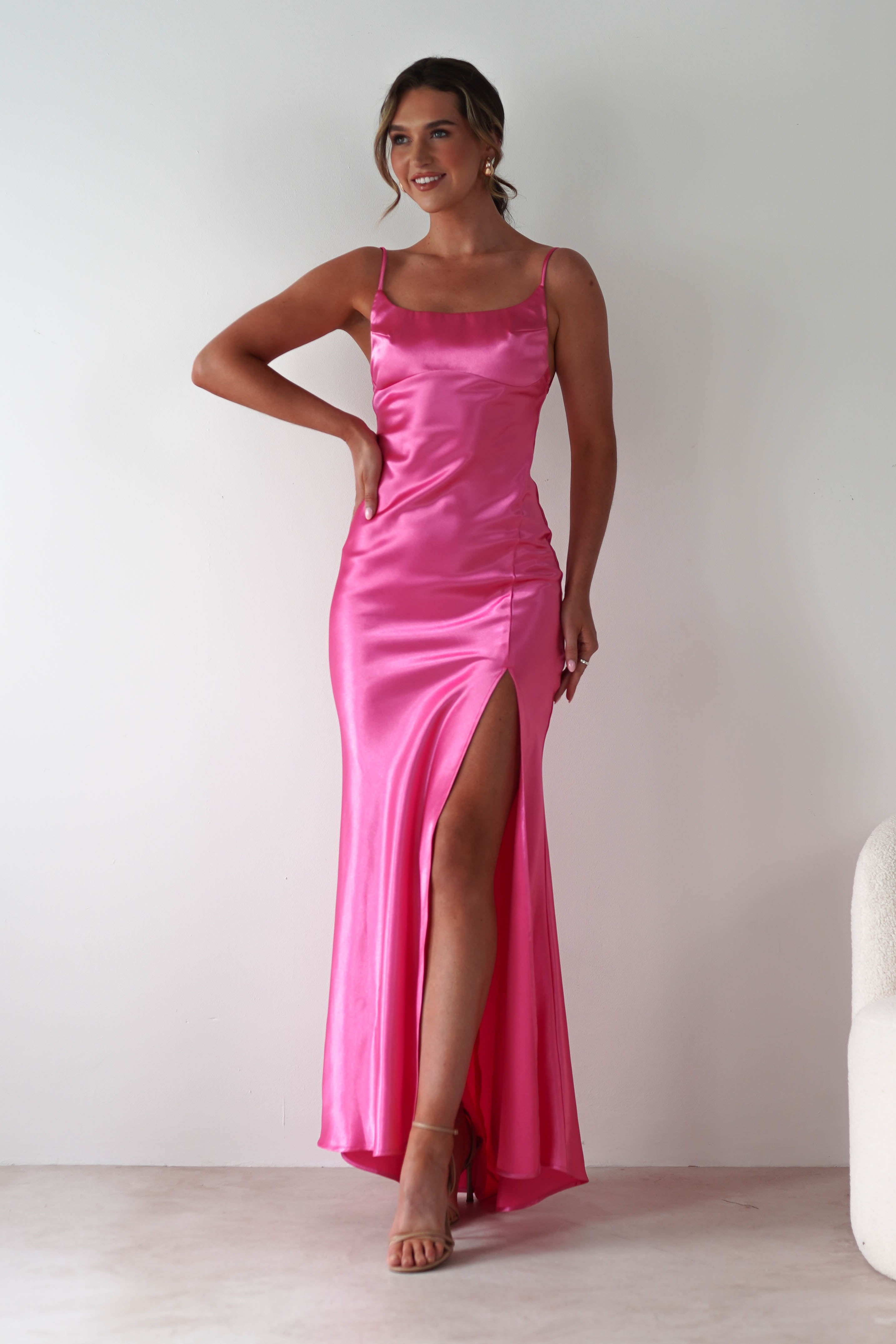 Celinee Satin Maxi Gown | Hot Pink | Debs & Prom | Formal Gown | Oh Hello Clothing